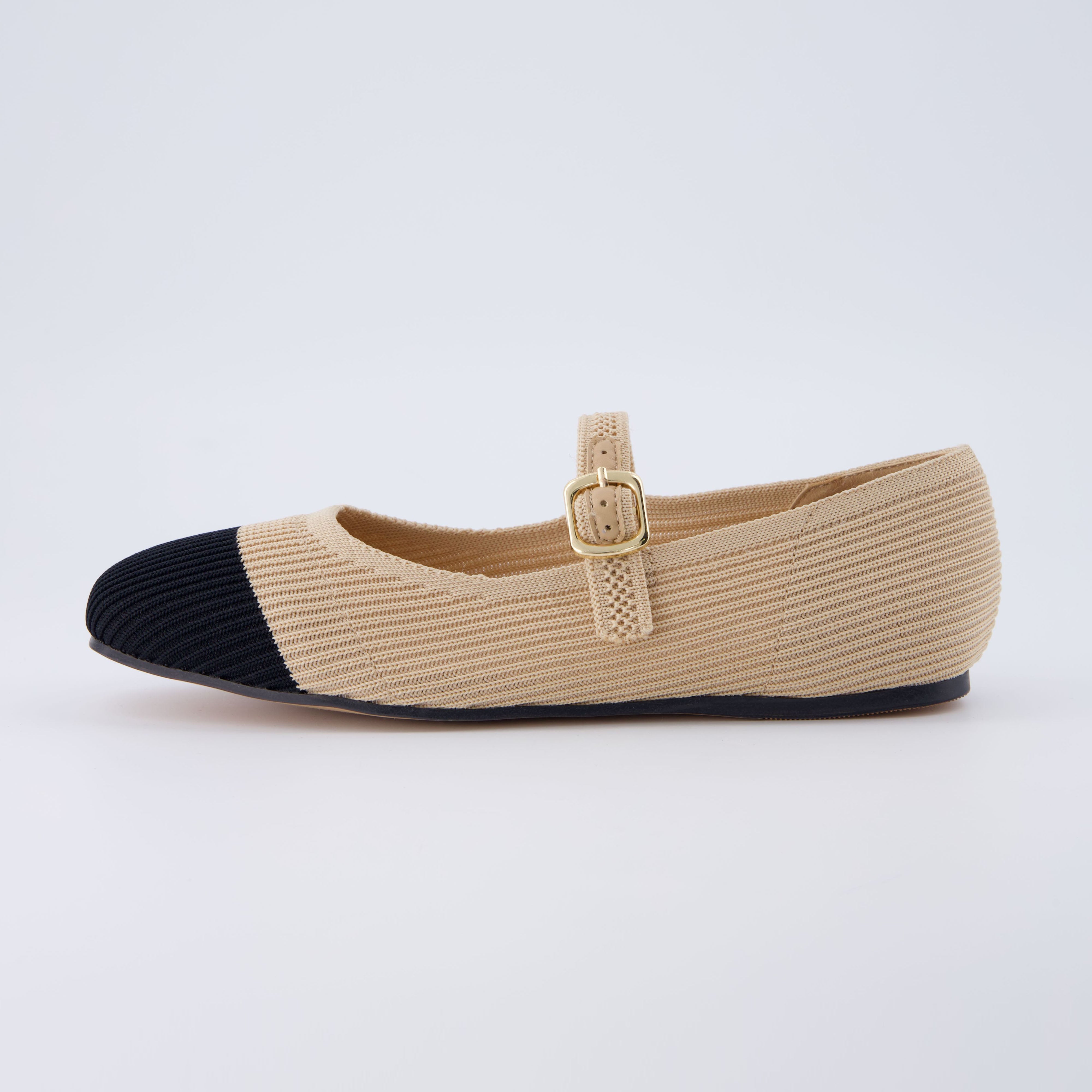 Petal Mary Jane Knit Flat Beige Black