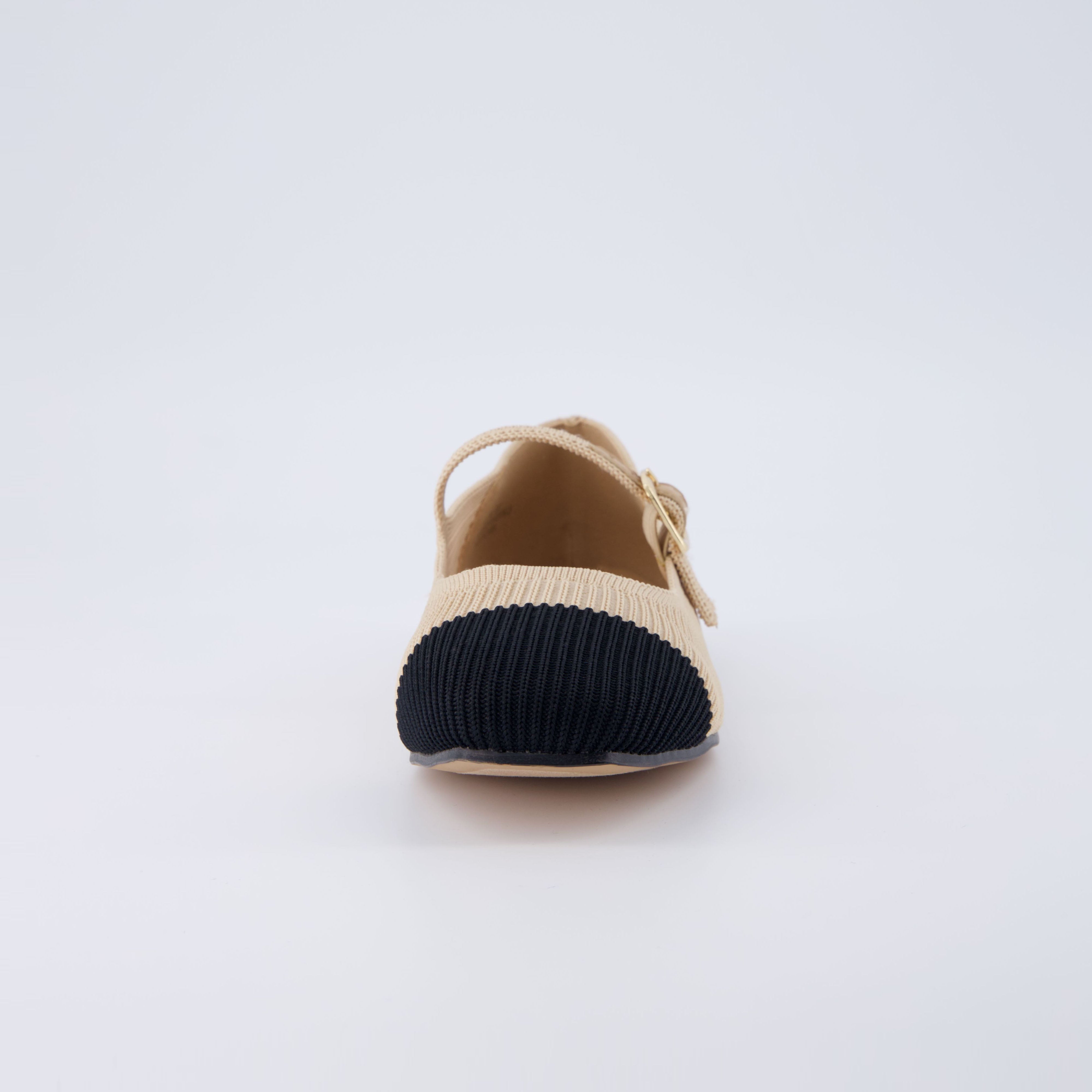 Petal Mary Jane Knit Flat Beige Black