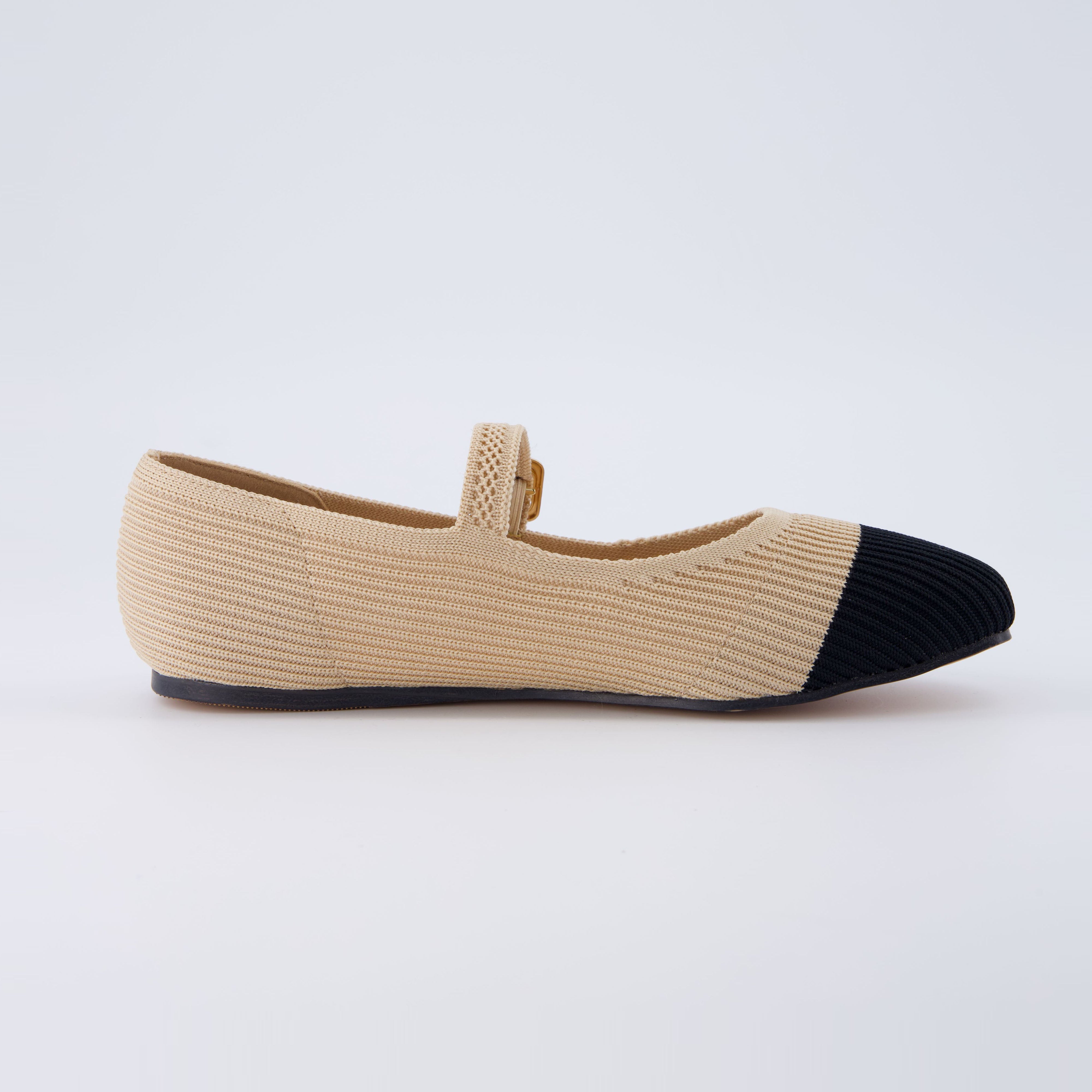 Petal Mary Jane Knit Flat Beige Black