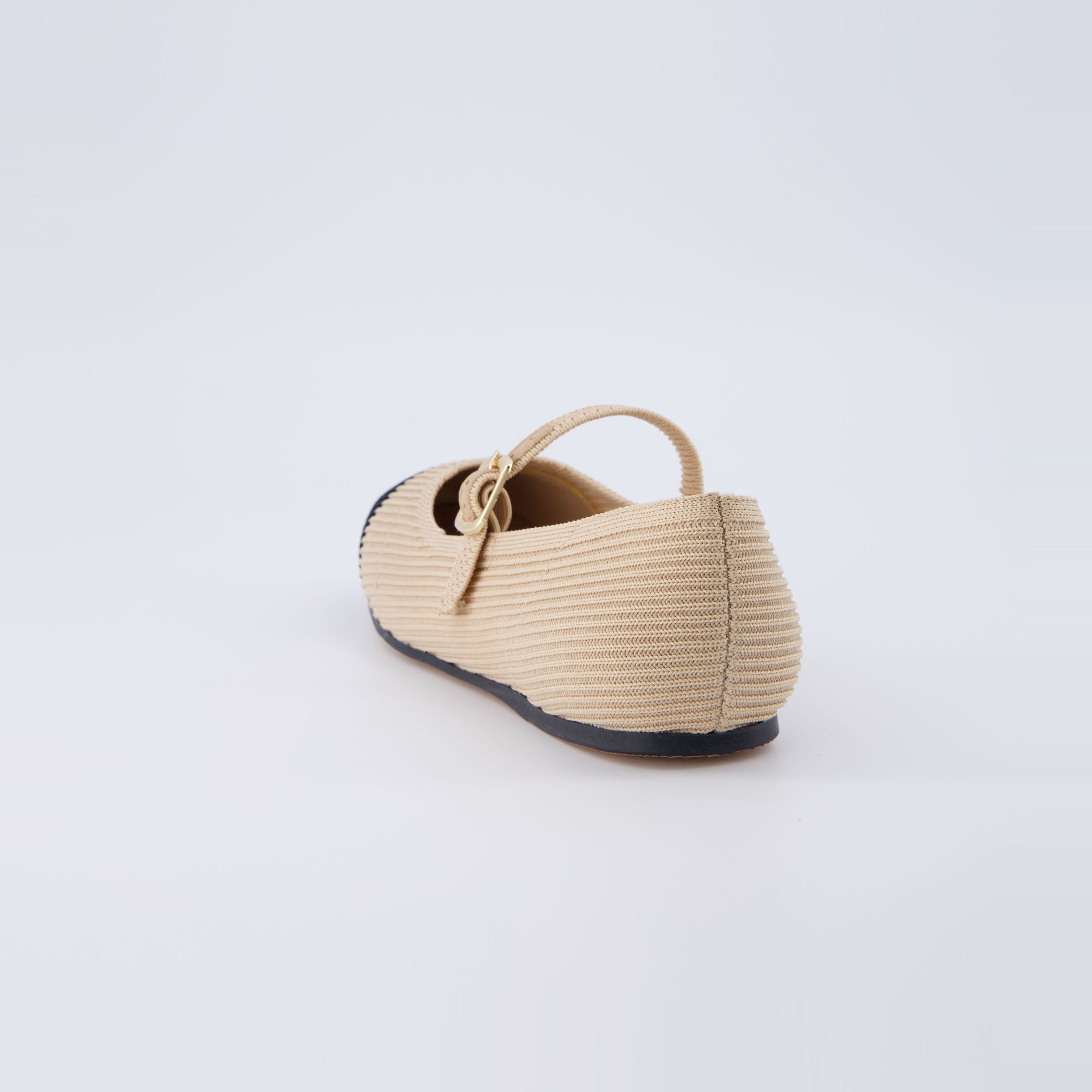 Petal Mary Jane Knit Flat Beige Black