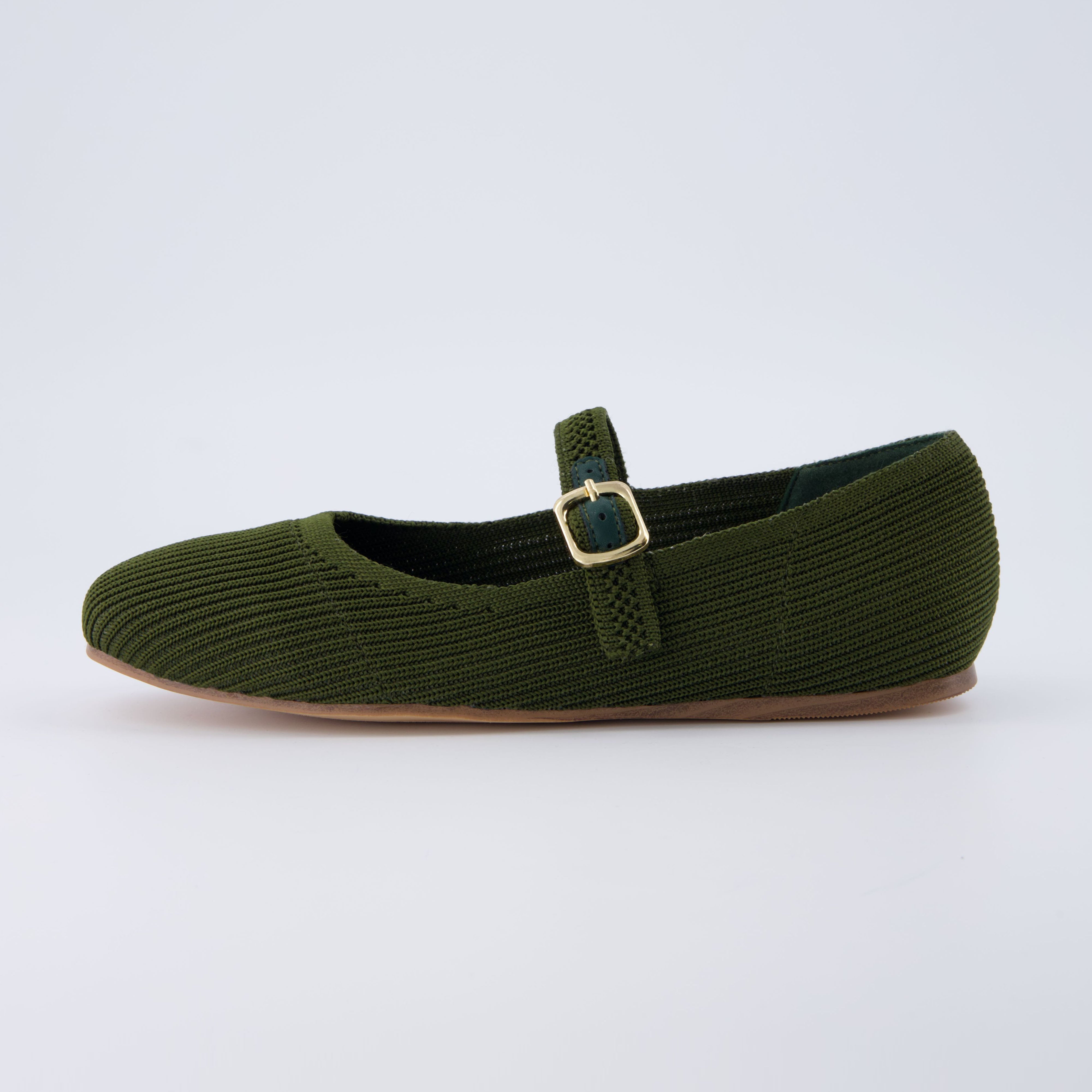 Petal Mary Jane Knit Flat Dark Green