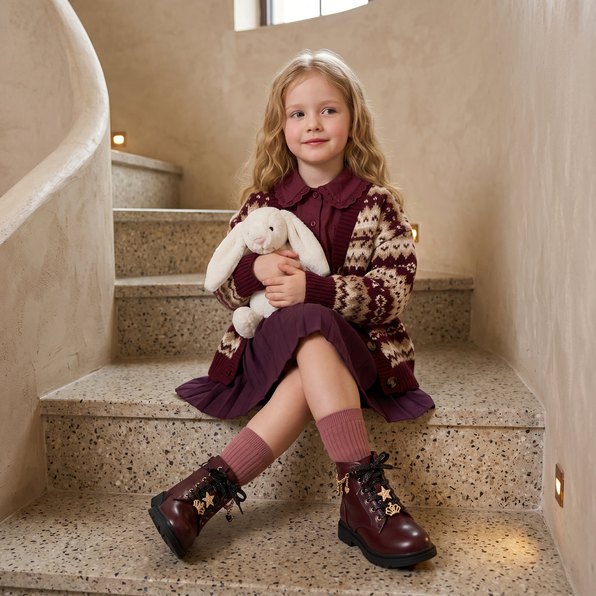 Philly Girls Combat Boots Burgundy Medium