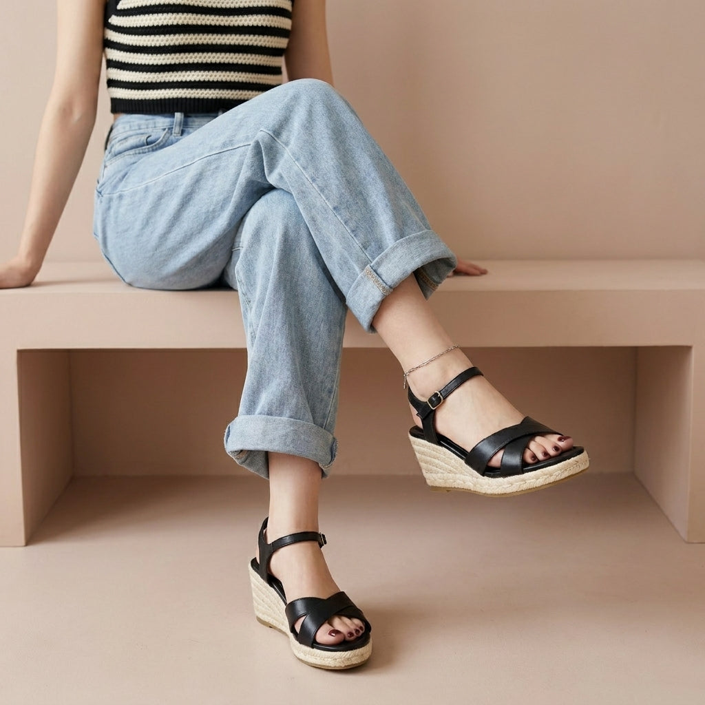Prego Espadrille Wedge Sandals Black Medium
