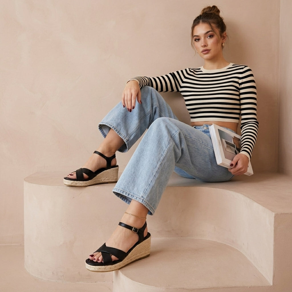 Prego Espadrille Wedge Sandals Black Medium