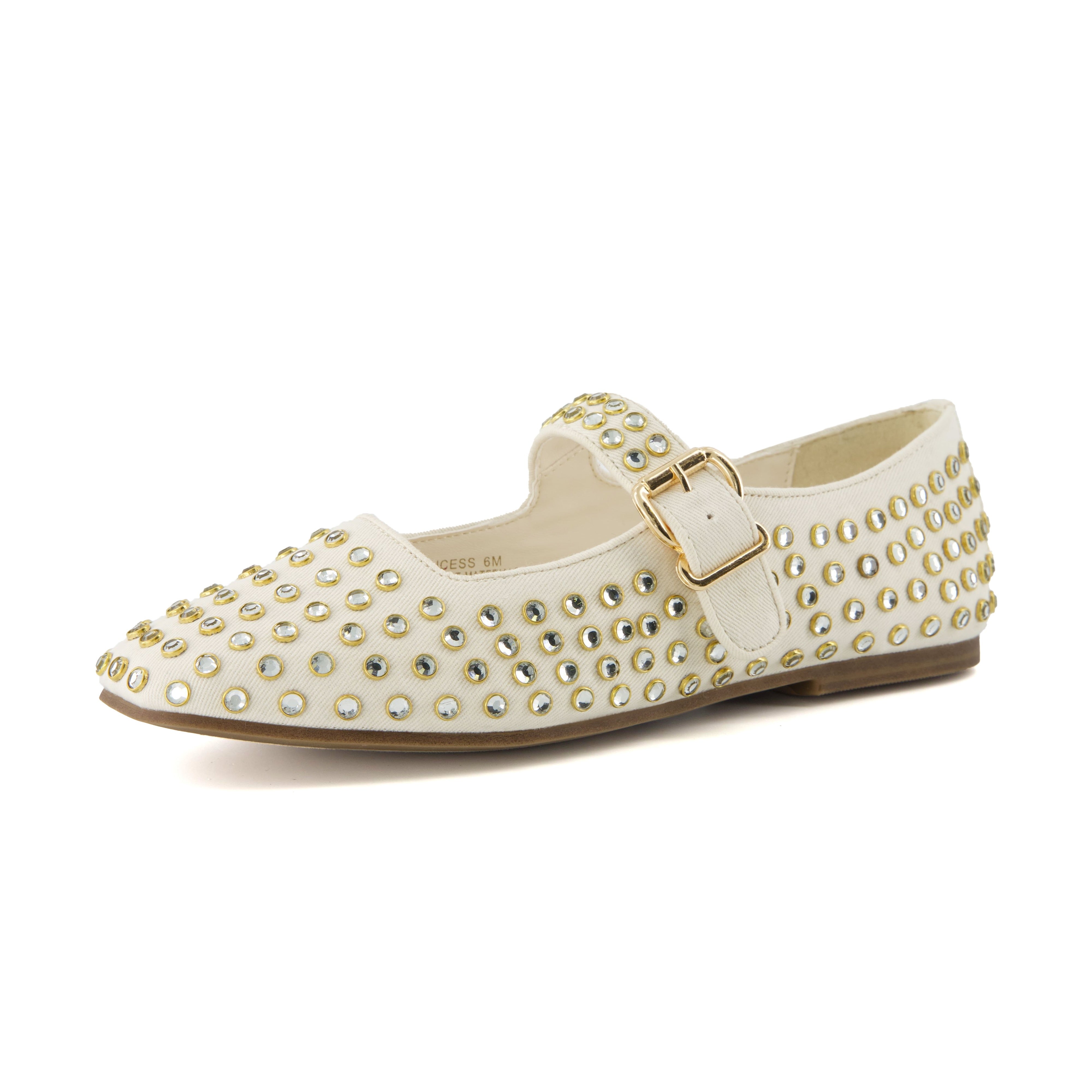 Princess Studded Mary Janes Beige