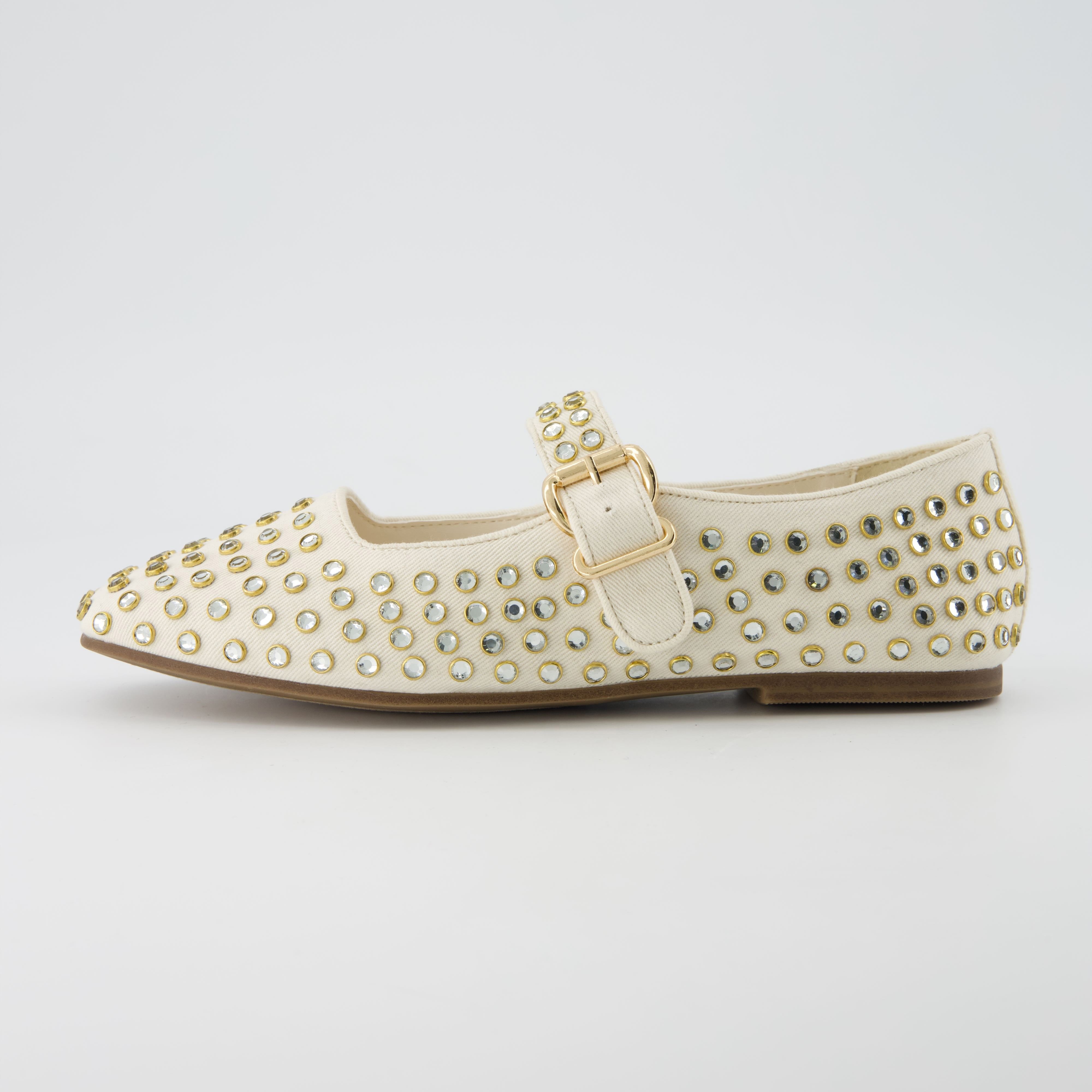 Princess Studded Mary Janes Beige