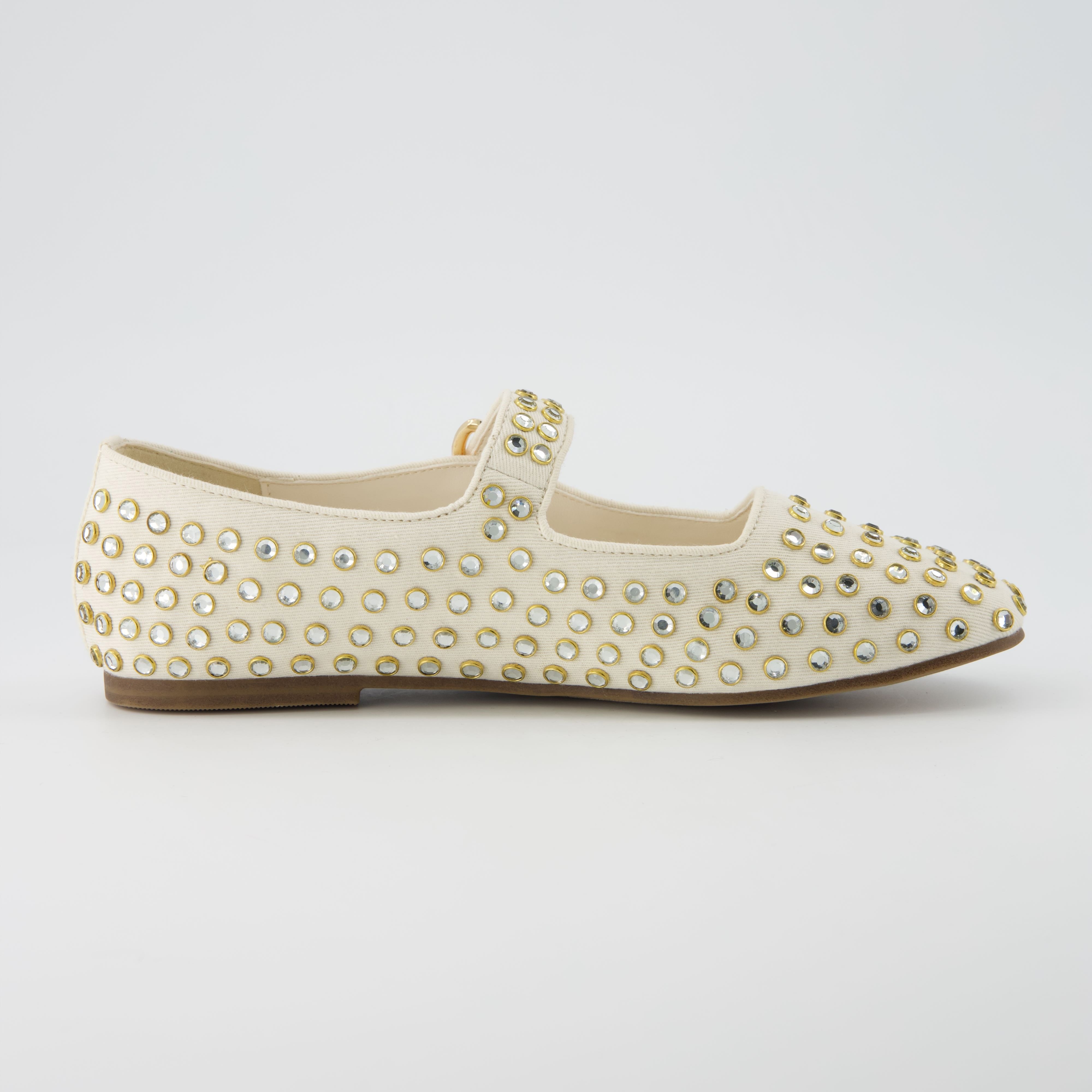 Princess Studded Mary Janes Beige