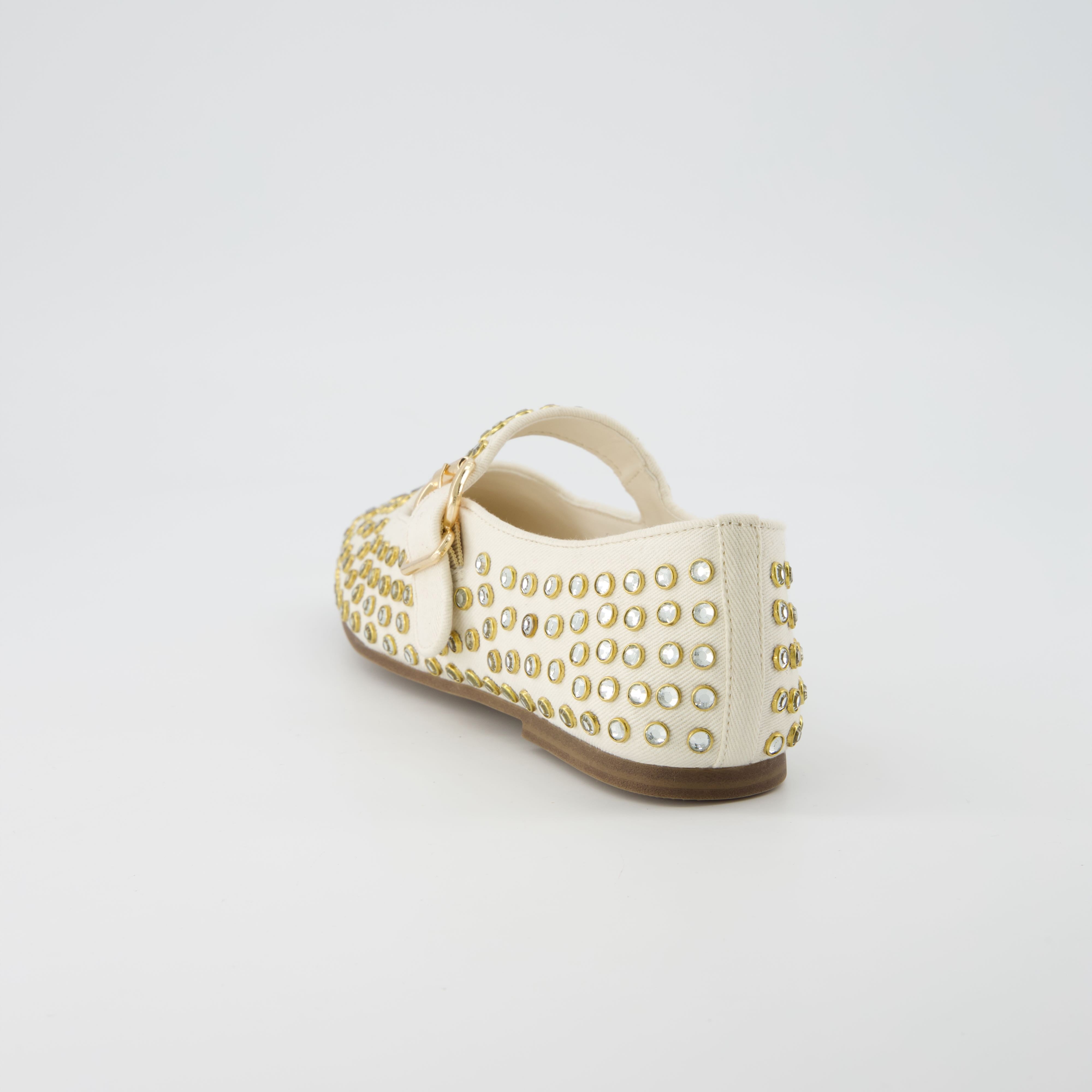Princess Studded Mary Janes Beige