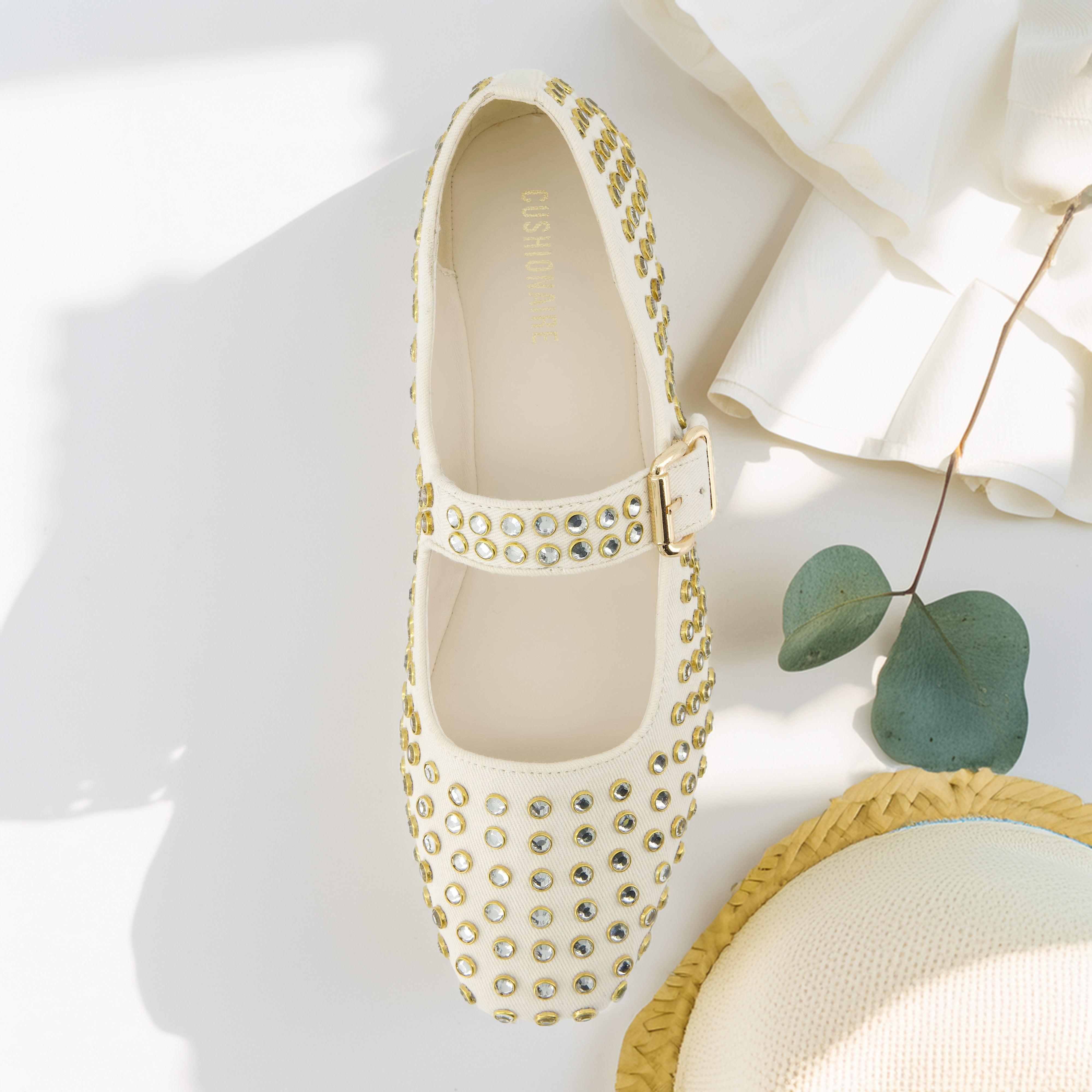 Princess Studded Mary Janes Beige
