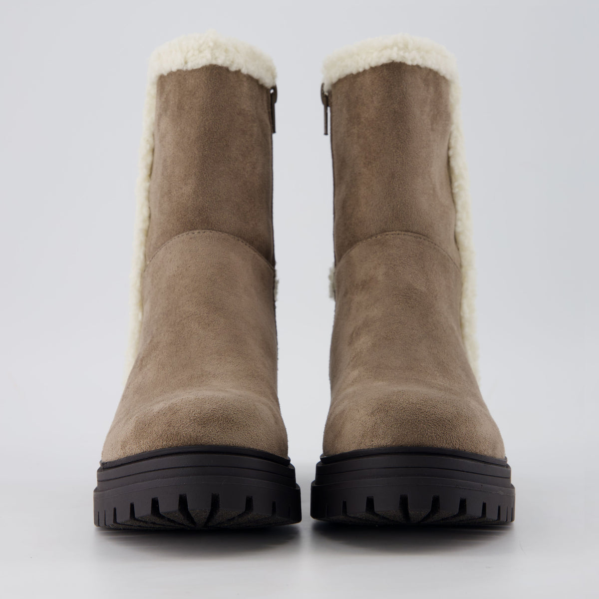 Randi Cozy Womens Boots Taupe Vegan Suede