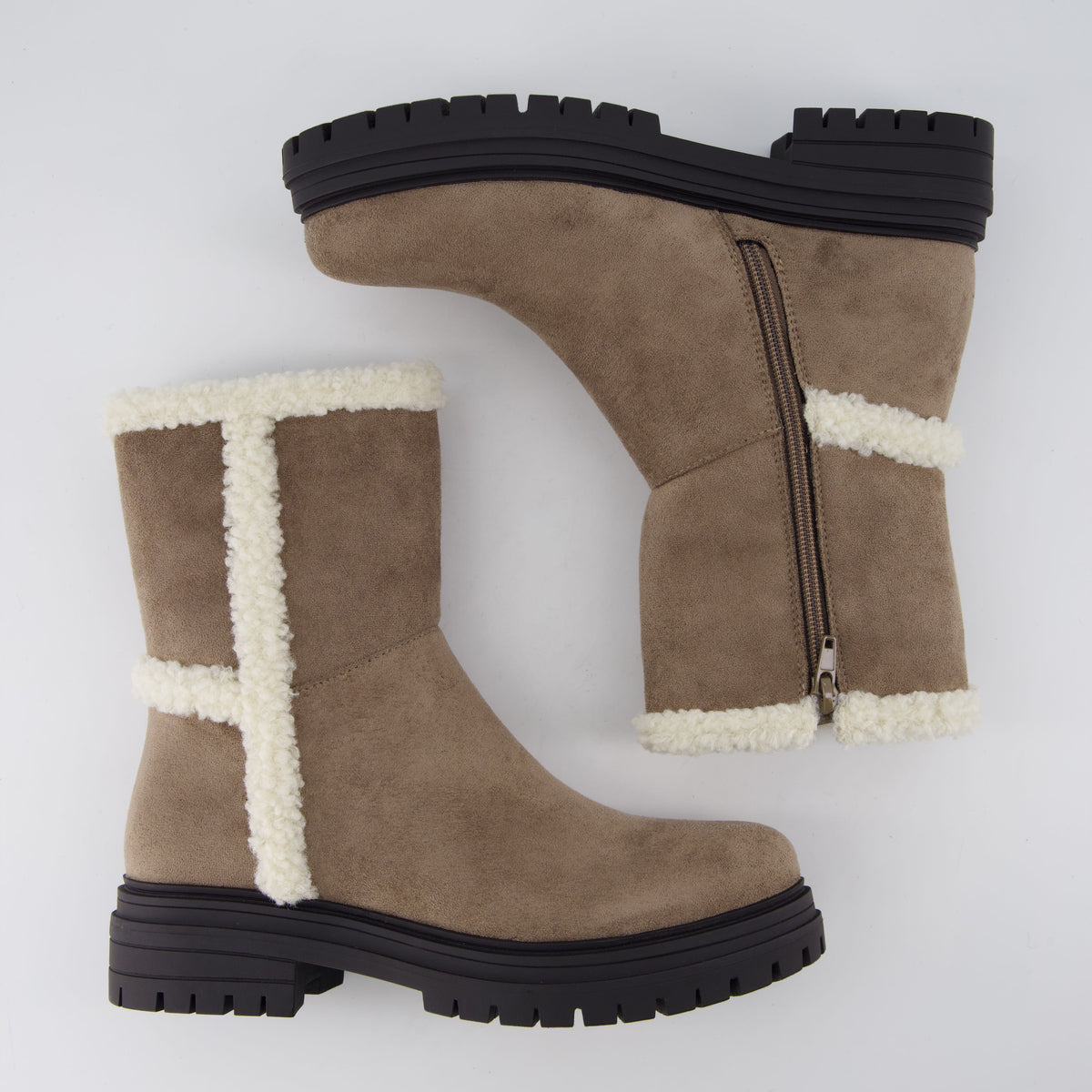 Randi Cozy Womens Boots Taupe Vegan Suede