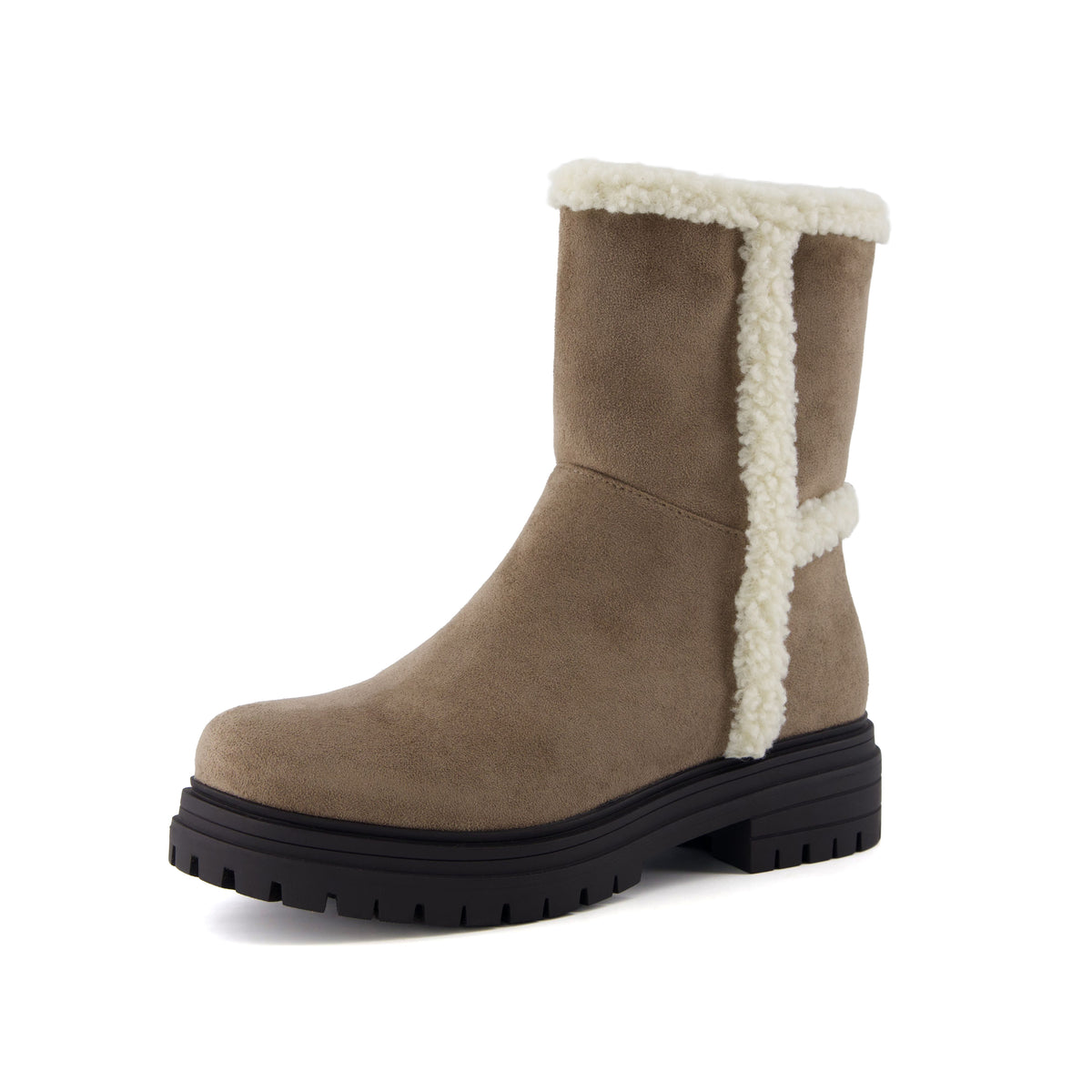 Randi Cozy Womens Boots Taupe Vegan Suede