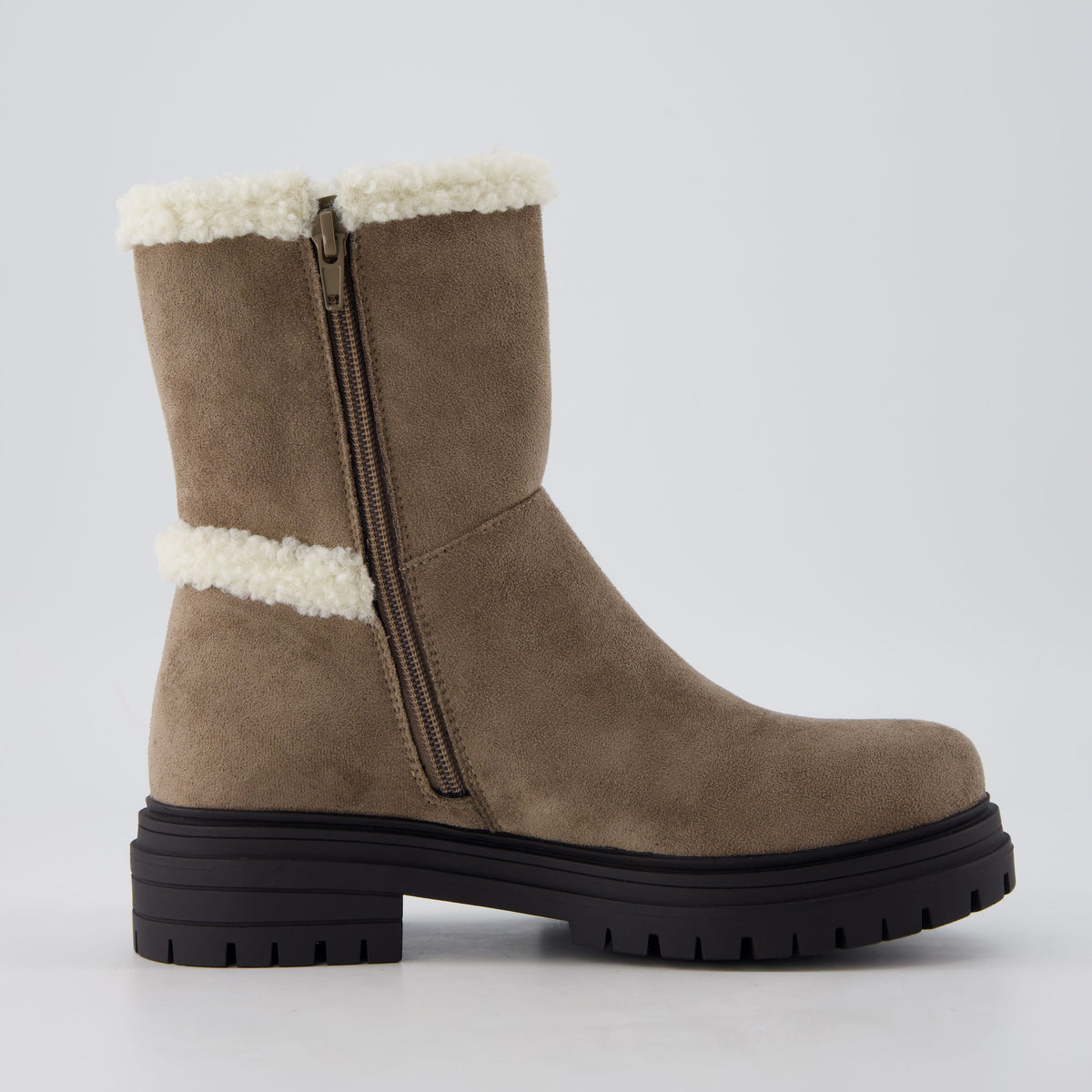 Randi Cozy Womens Boots Taupe Vegan Suede