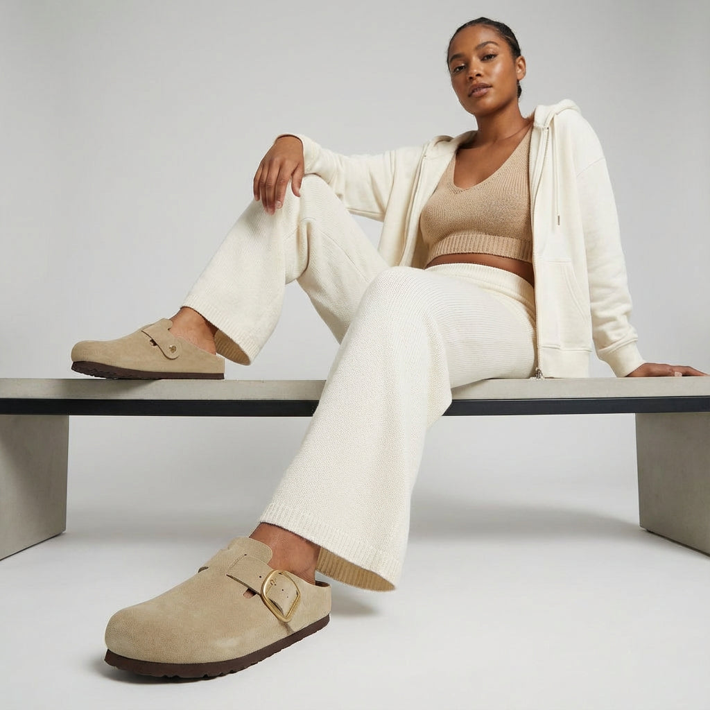 Rusty Leather Clogs Beige