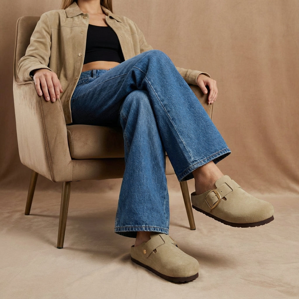 Rusty Leather Clogs Beige