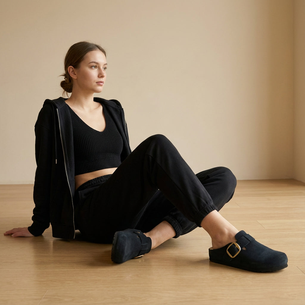 Rusty Leather Clogs Black