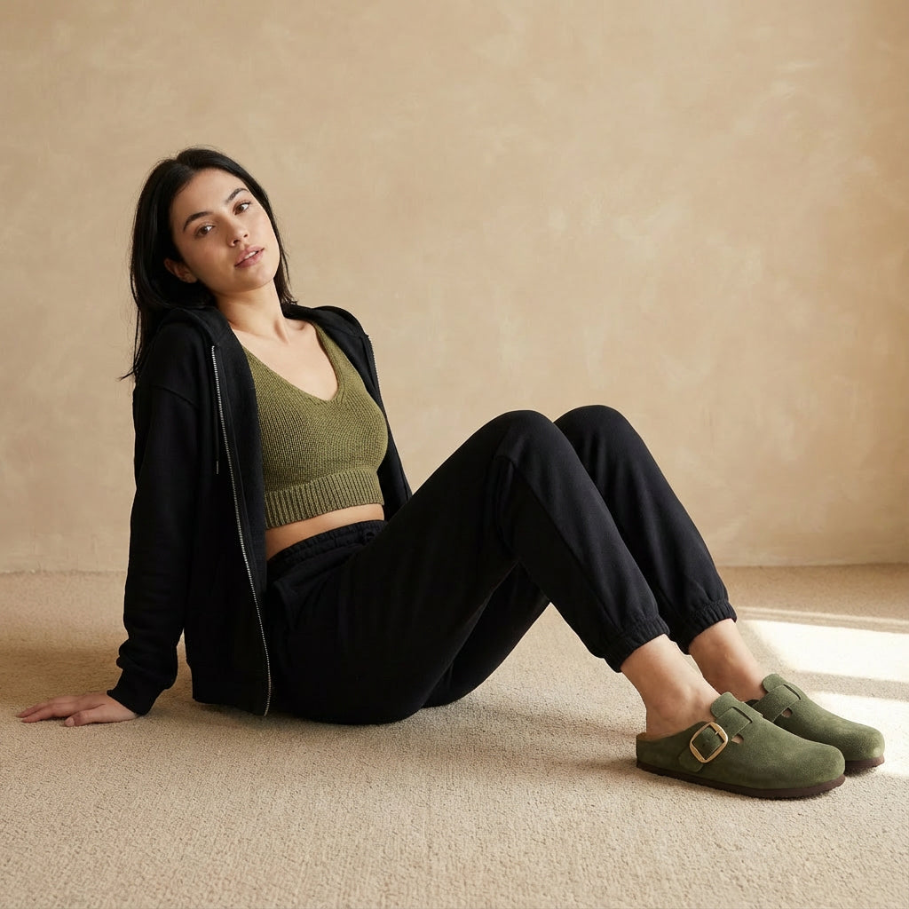 Rusty Leather Clogs Khaki