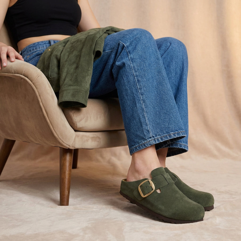 Rusty Leather Clogs Khaki