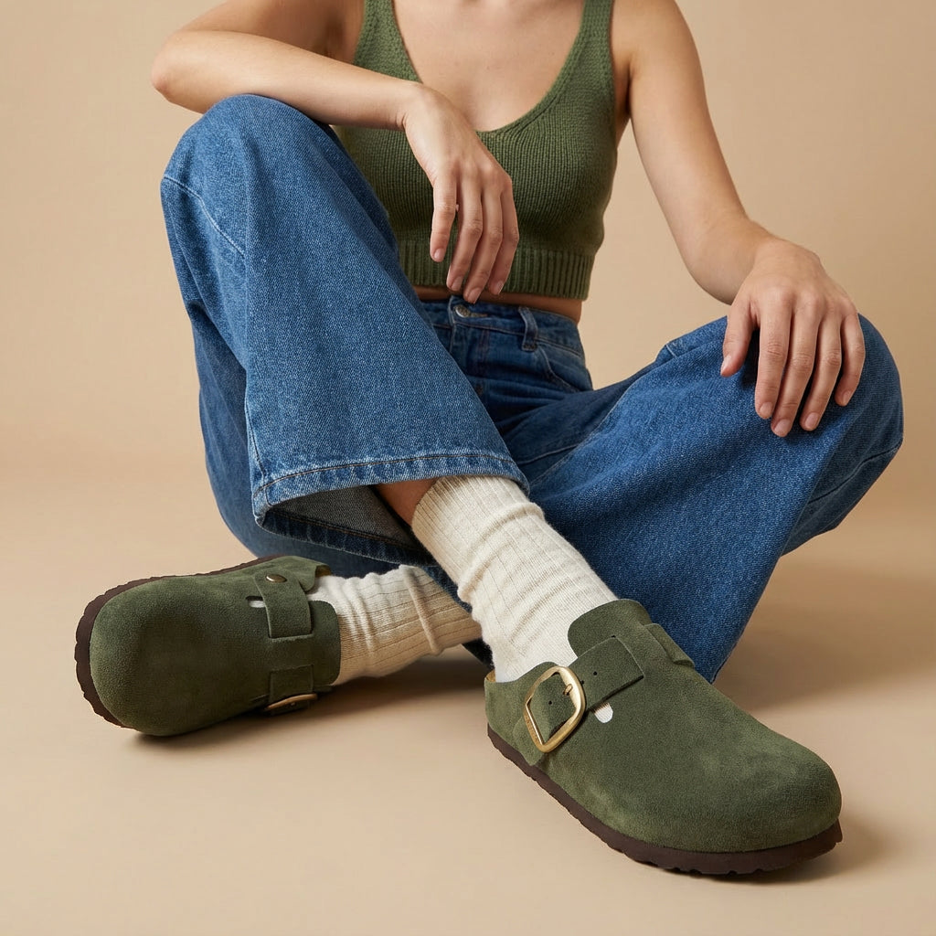 Rusty Leather Clogs Khaki