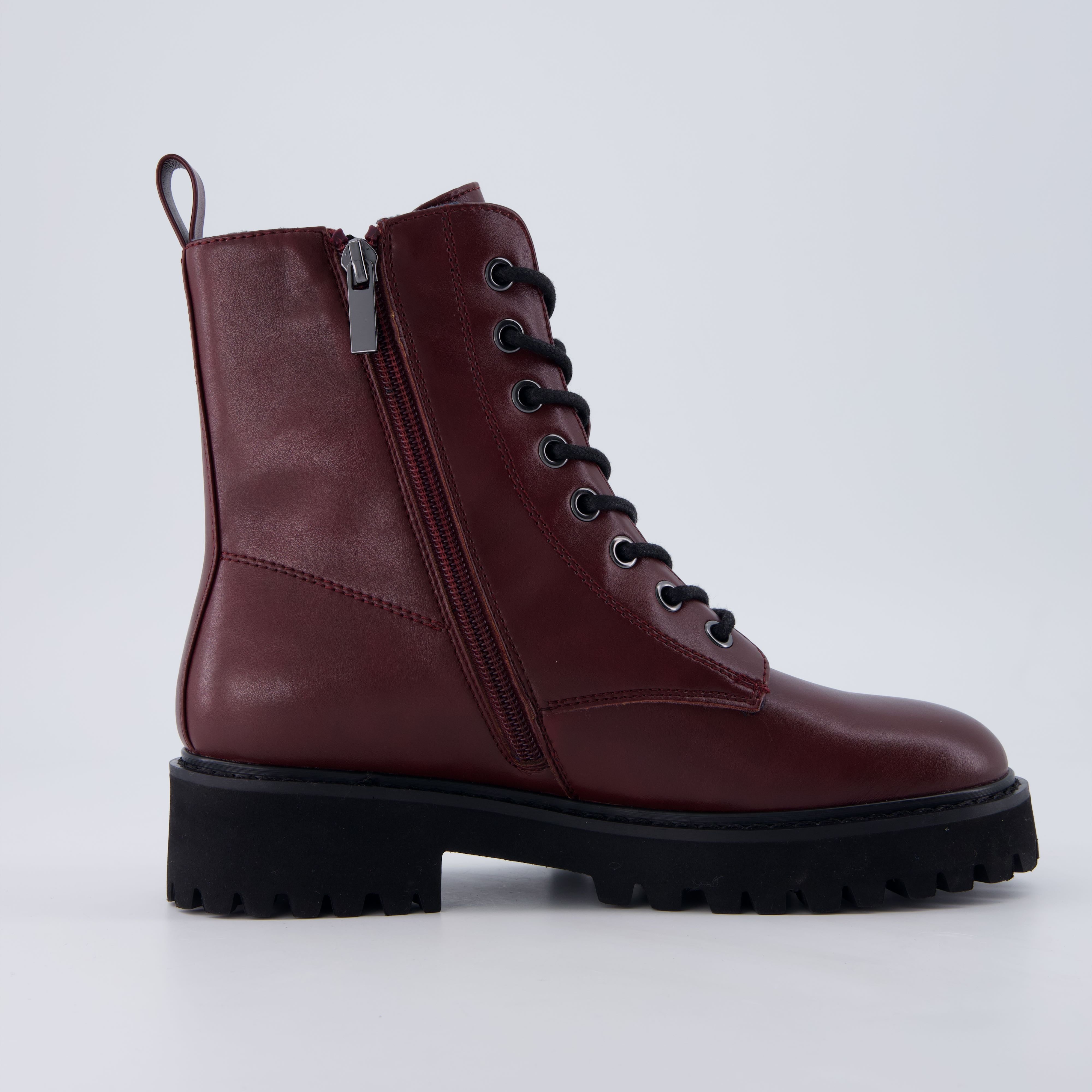 Ryker Vegan Leather Combat Boots Burgundy Medium