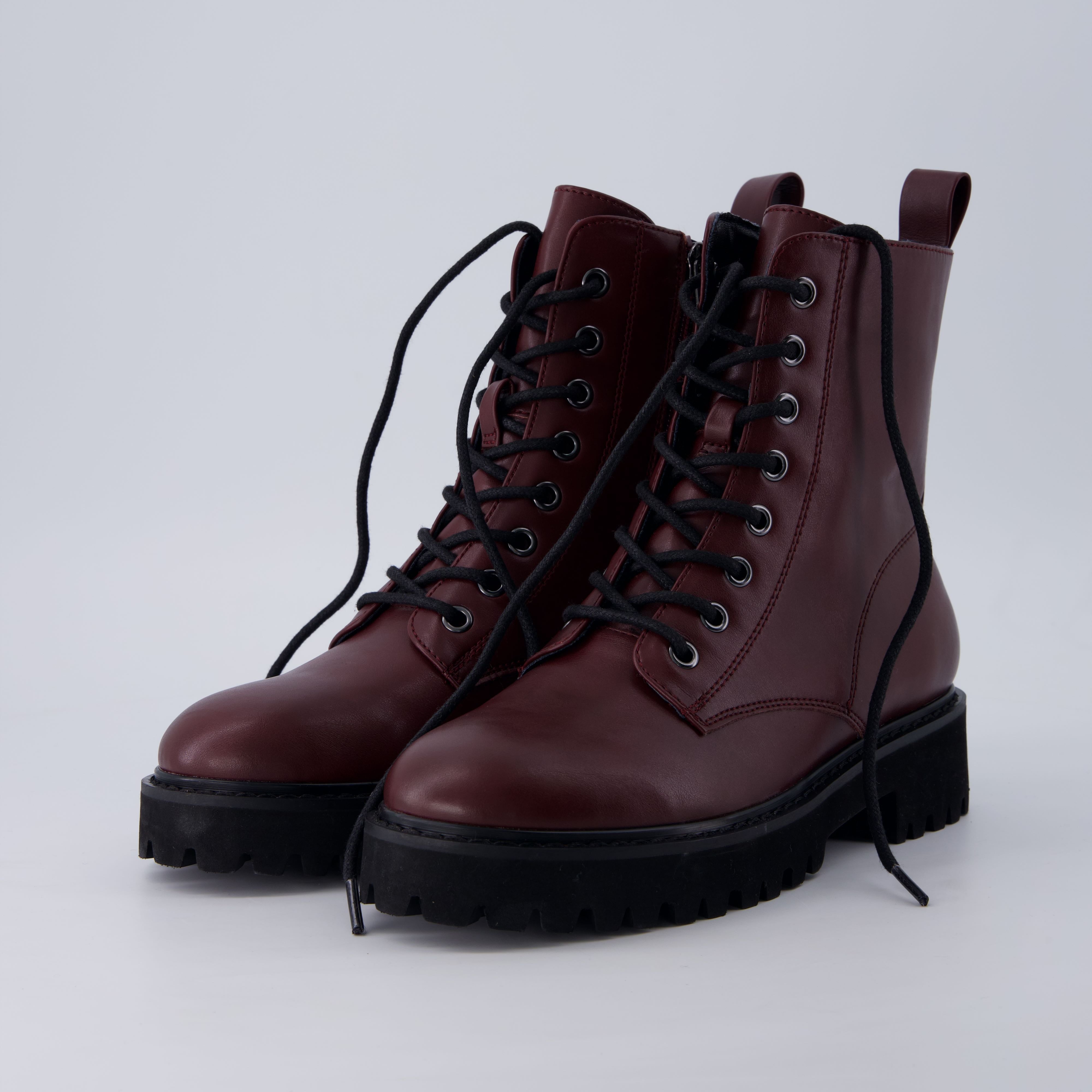 Ryker Vegan Leather Combat Boots Burgundy Medium