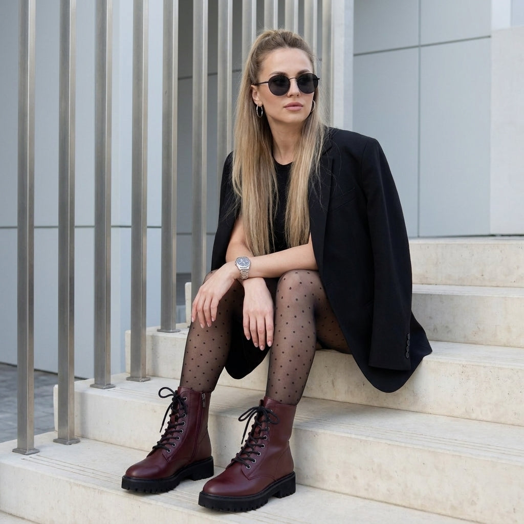 Ryker Leather Combat Boots Burgundy Medium