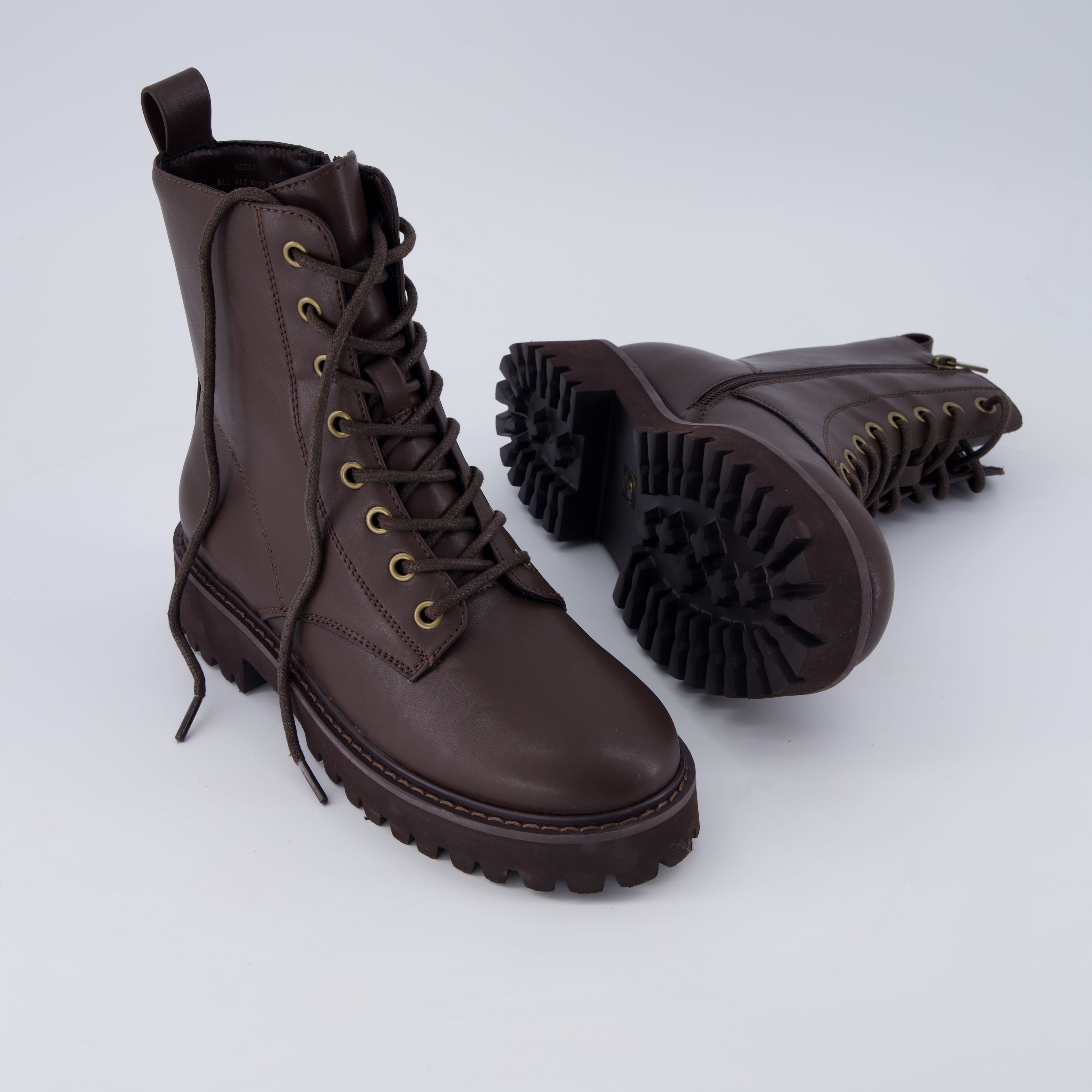 Ryker Vegan Leather Combat Boots Brown Medium