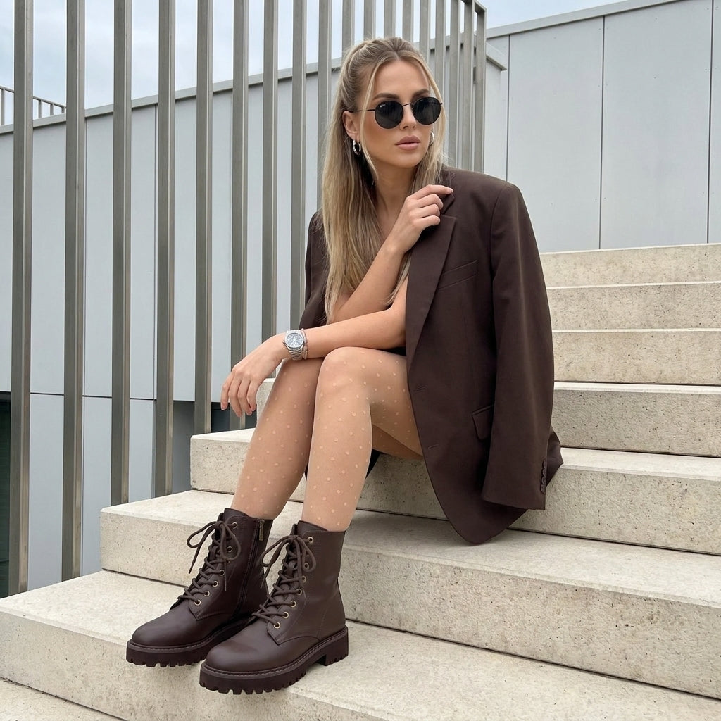 Ryker Leather Combat Boots Brown Medium