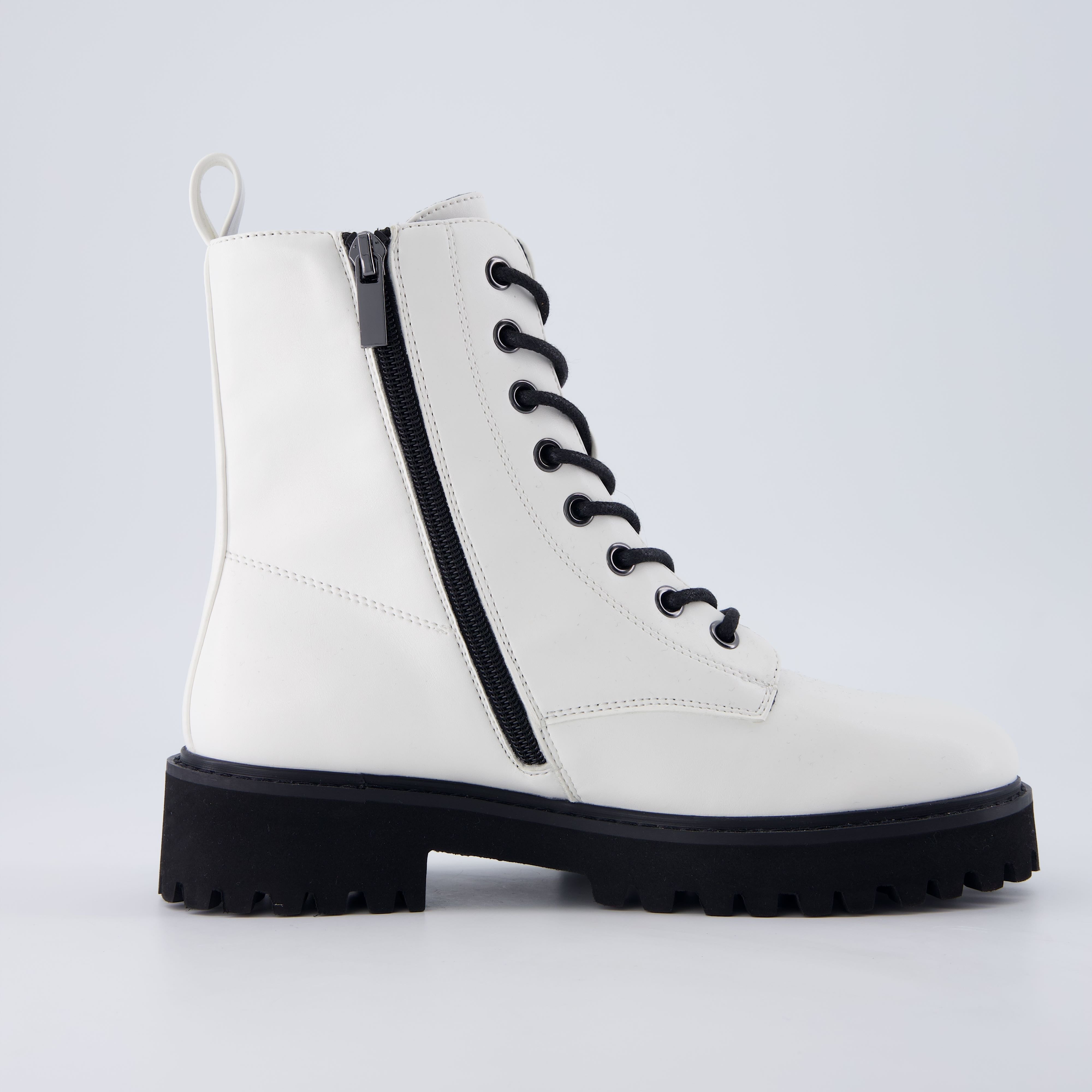 Ryker Vegan Leather Combat Boots White Medium