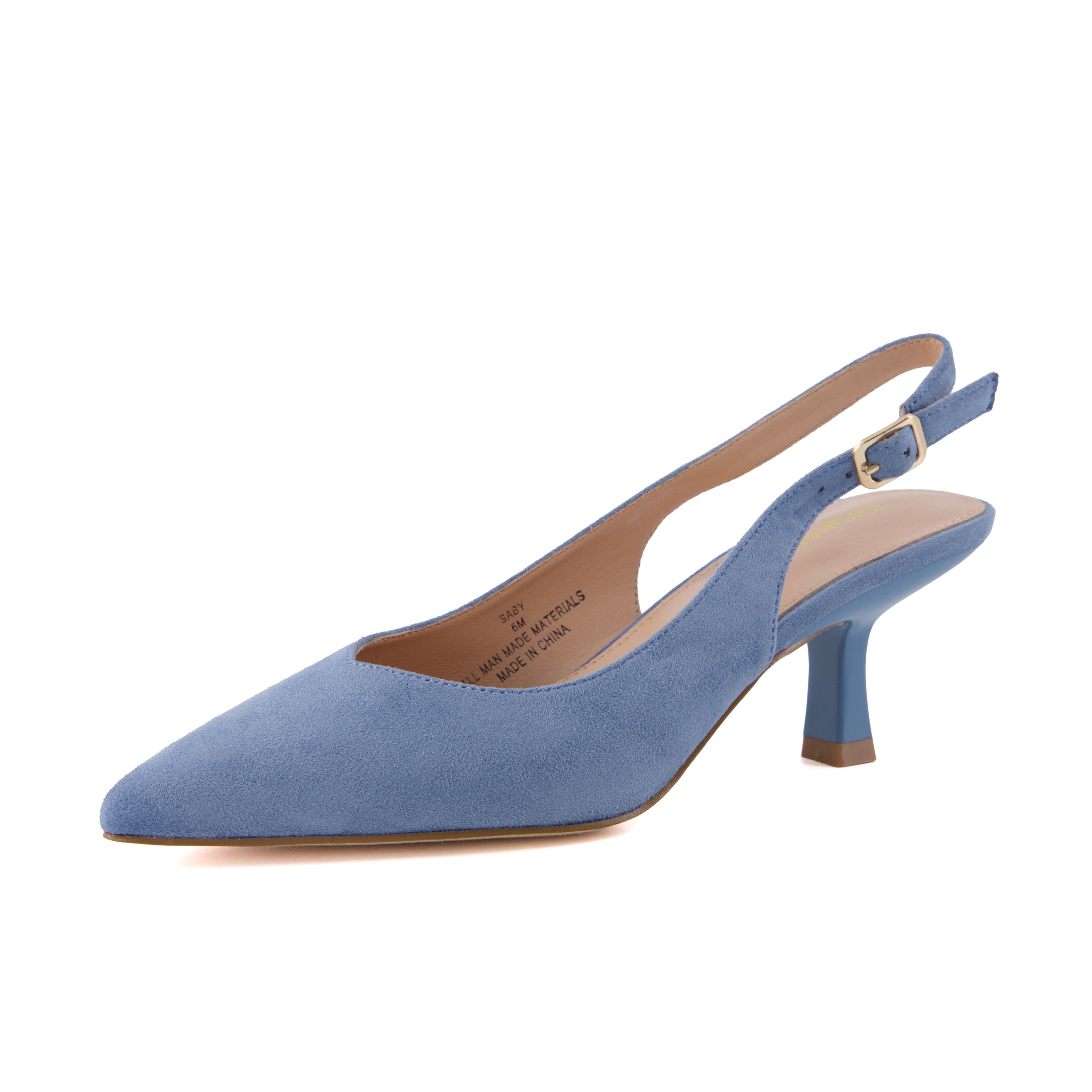 Saby Slingback Kitten Heels Microsuede Blue Medium