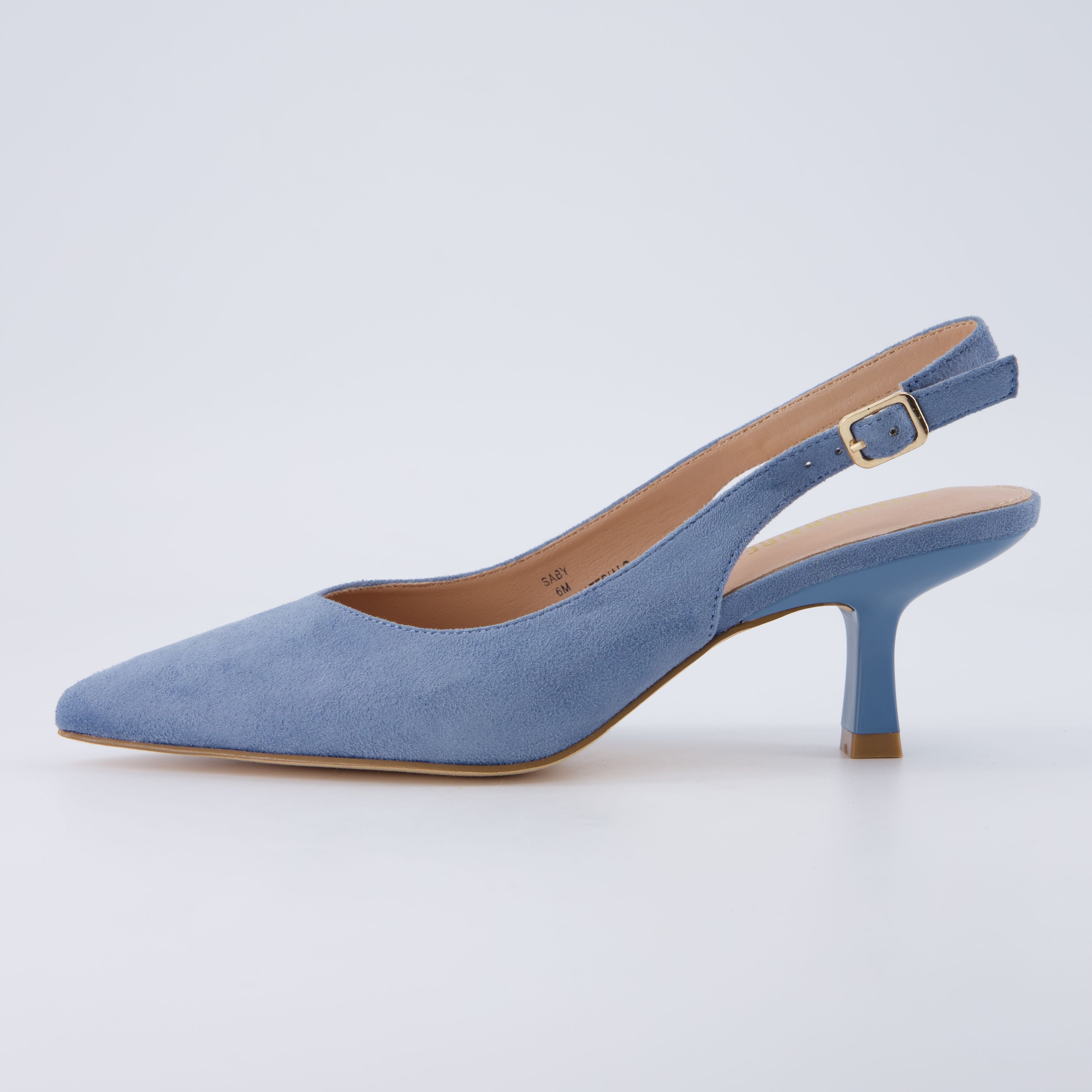 Saby Slingback Kitten Heels Microsuede Blue Medium