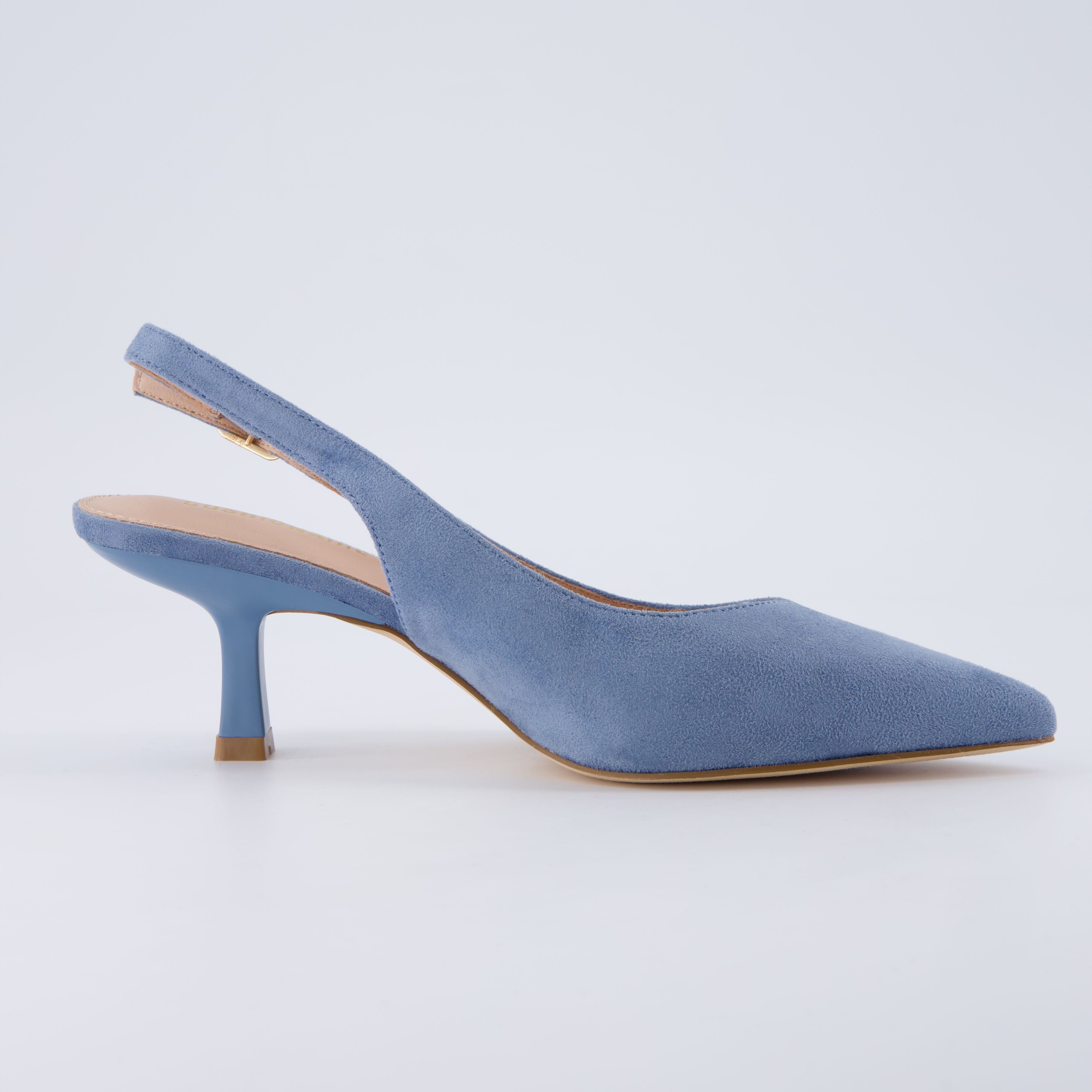 Saby Slingback Kitten Heels Microsuede Blue Medium