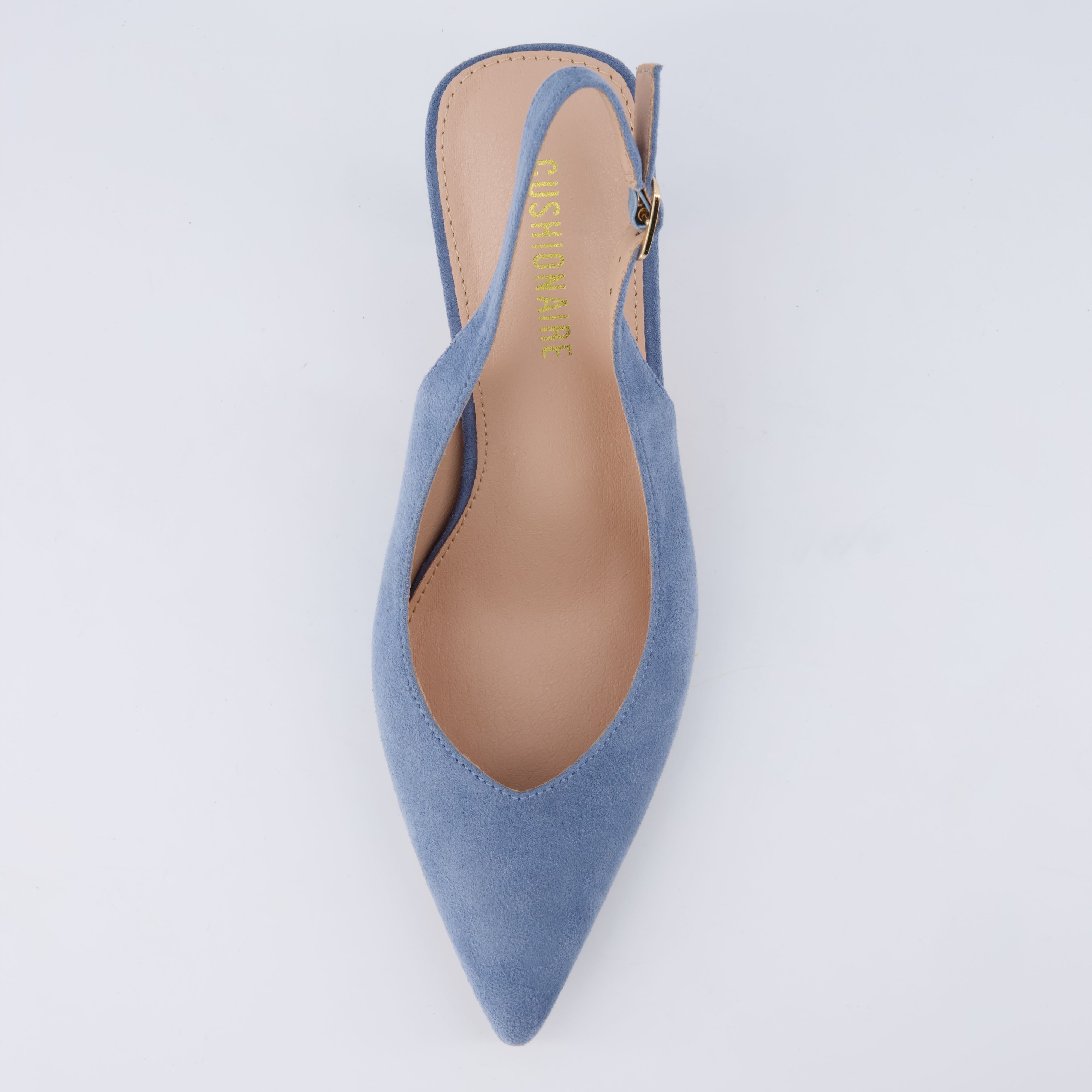 Saby Slingback Kitten Heels Microsuede Blue Medium