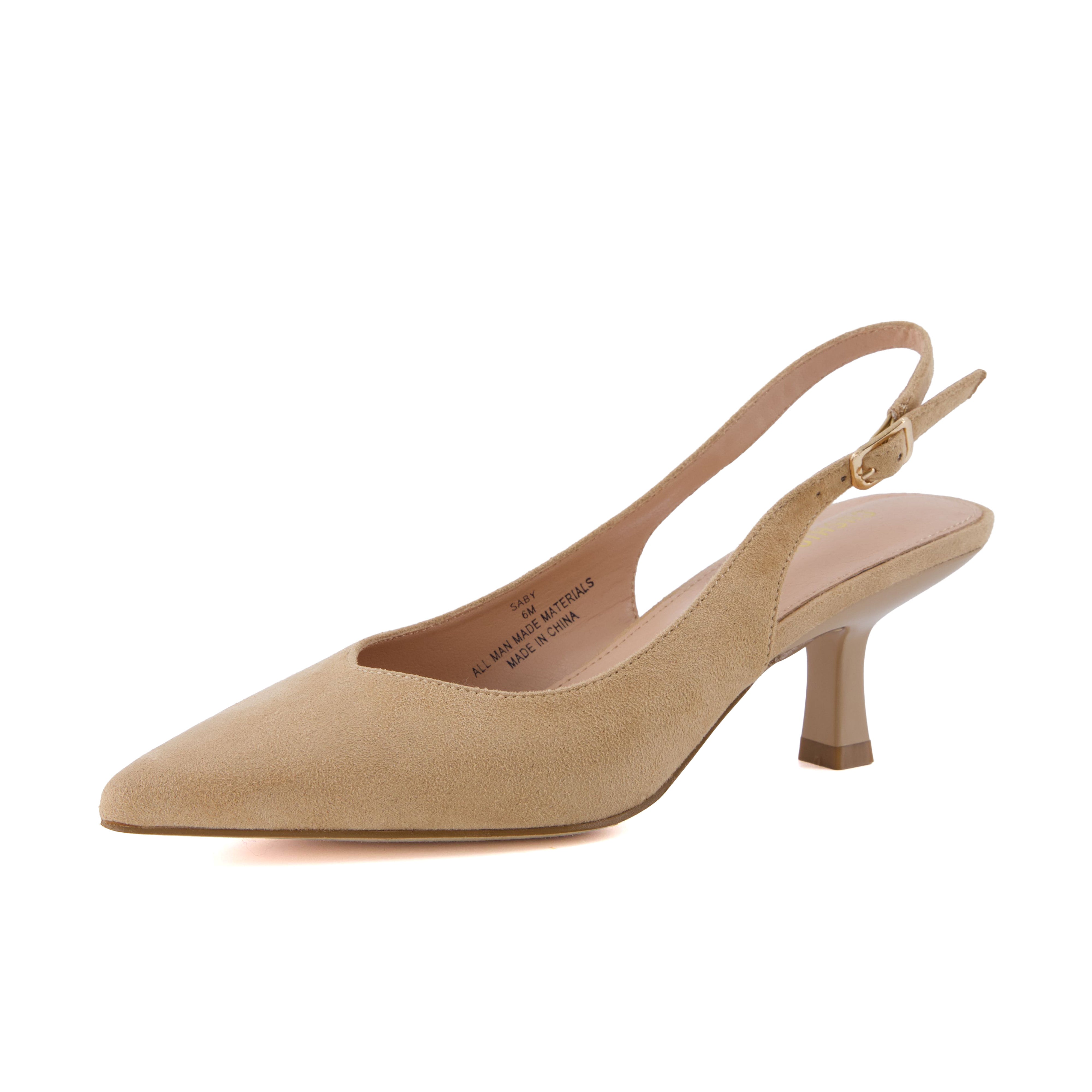 Saby Slingback Kitten Heels Microsuede Tan Medium