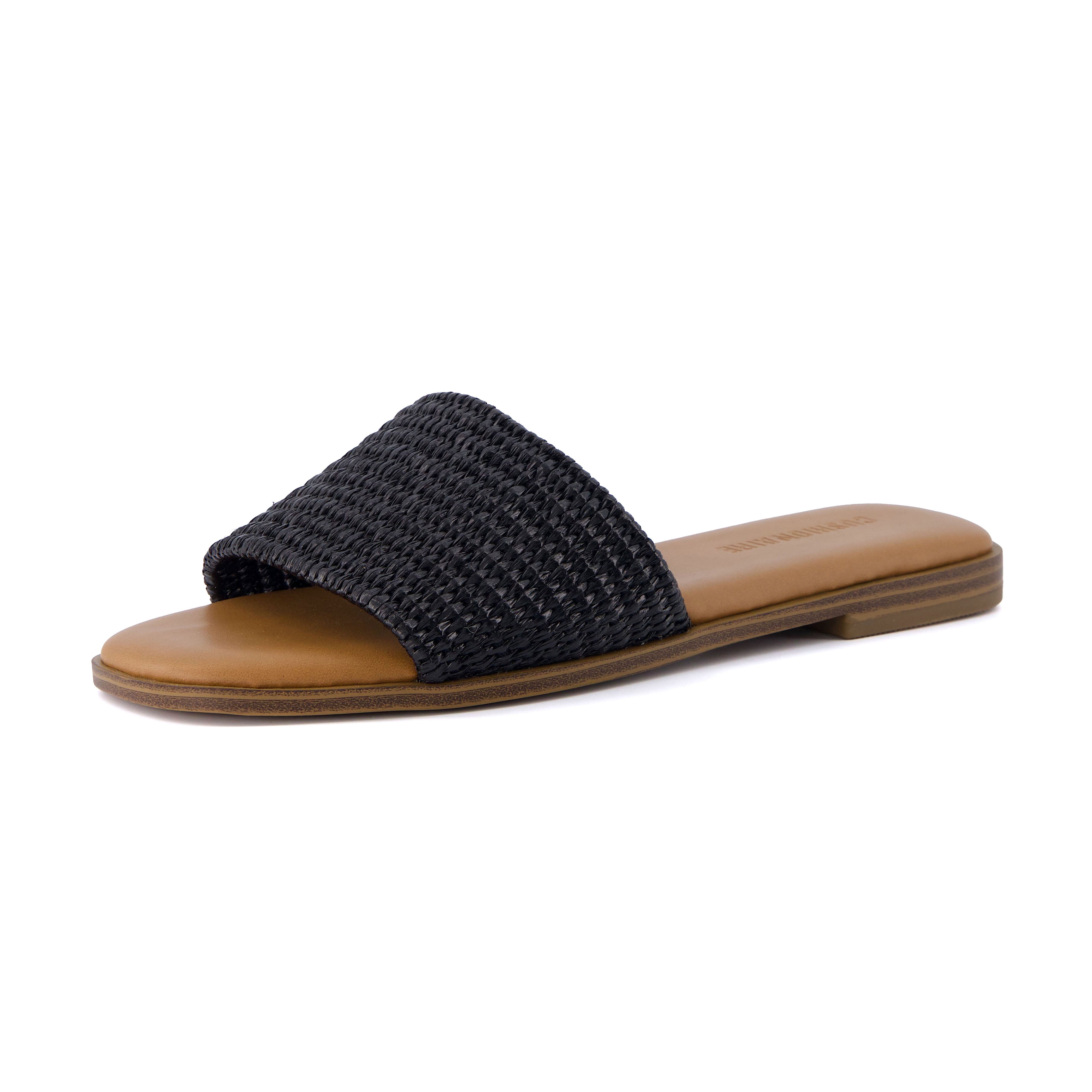 Sesame Raffia Slide Sandal Black