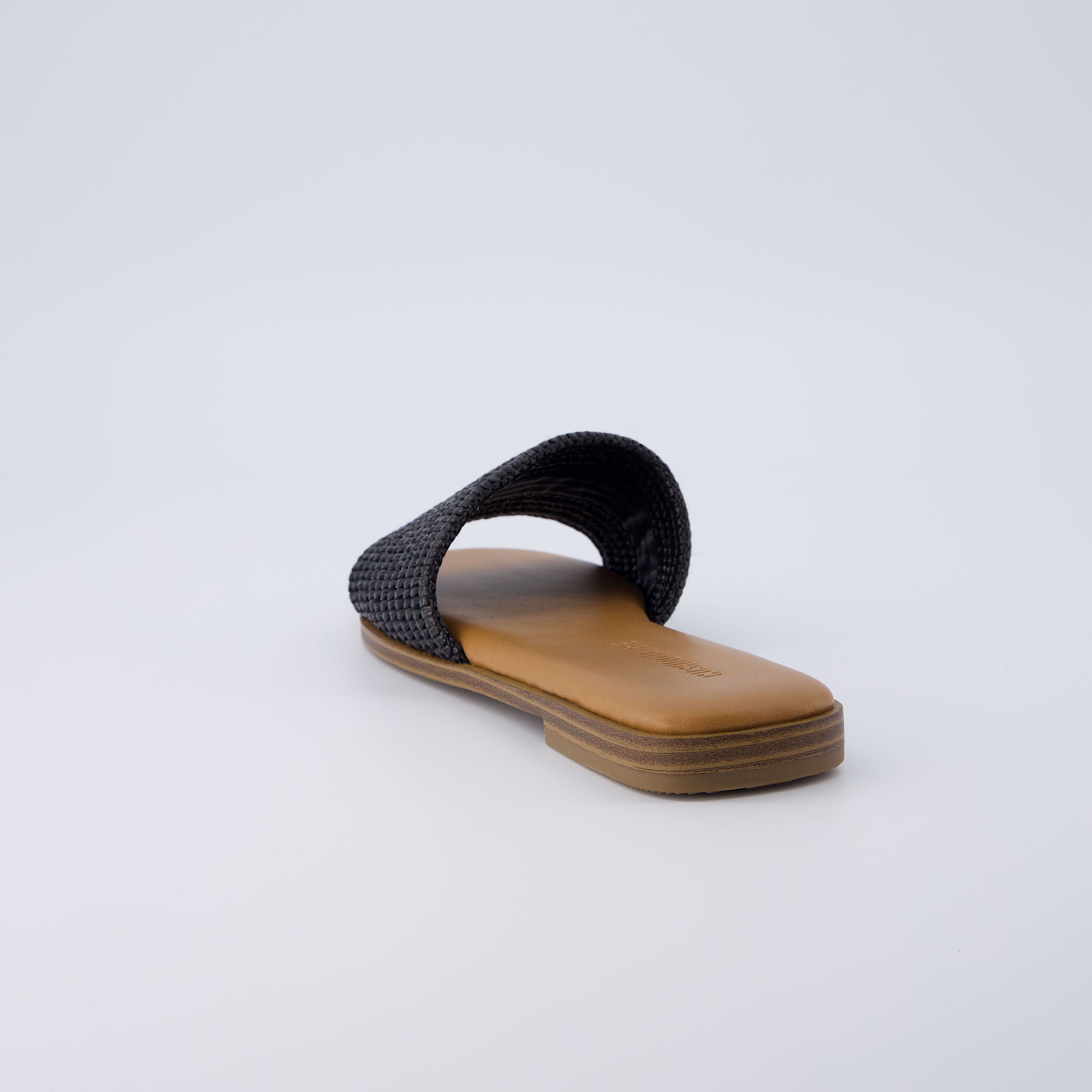 Sesame Raffia Slide Sandal Black