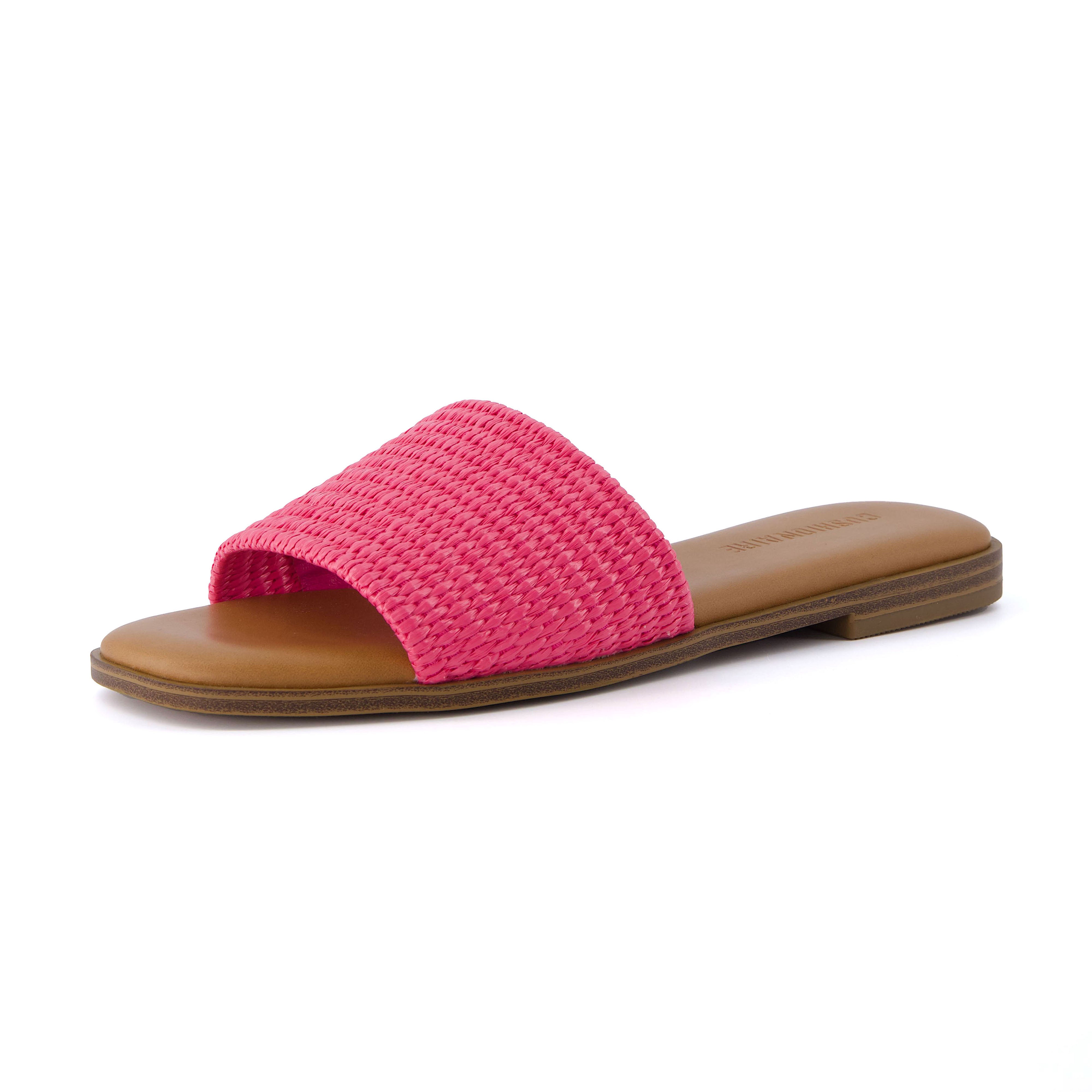 Sesame Raffia Slide Sandal Fuchsia