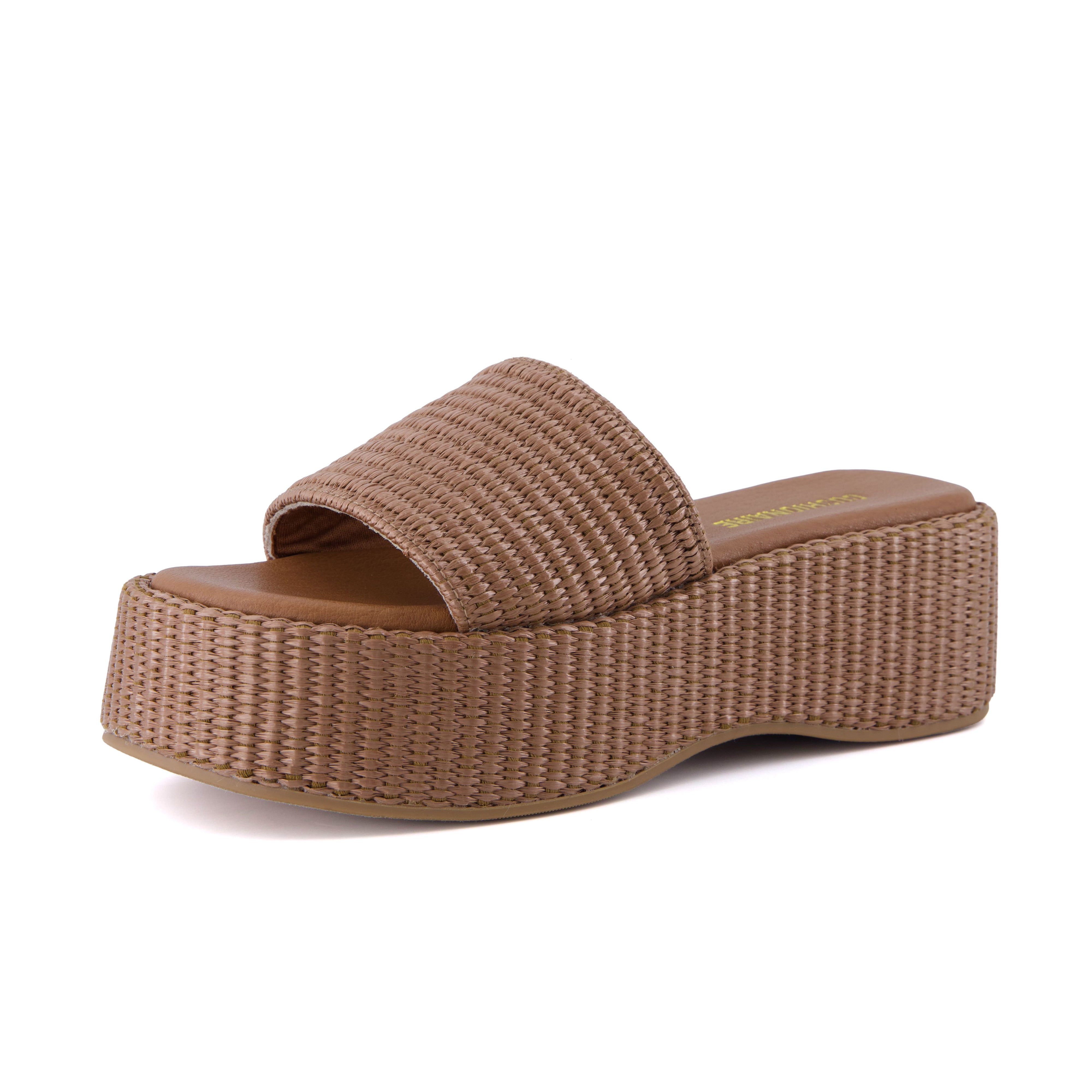 Siren Raffia Platform Sandals Brown Medium