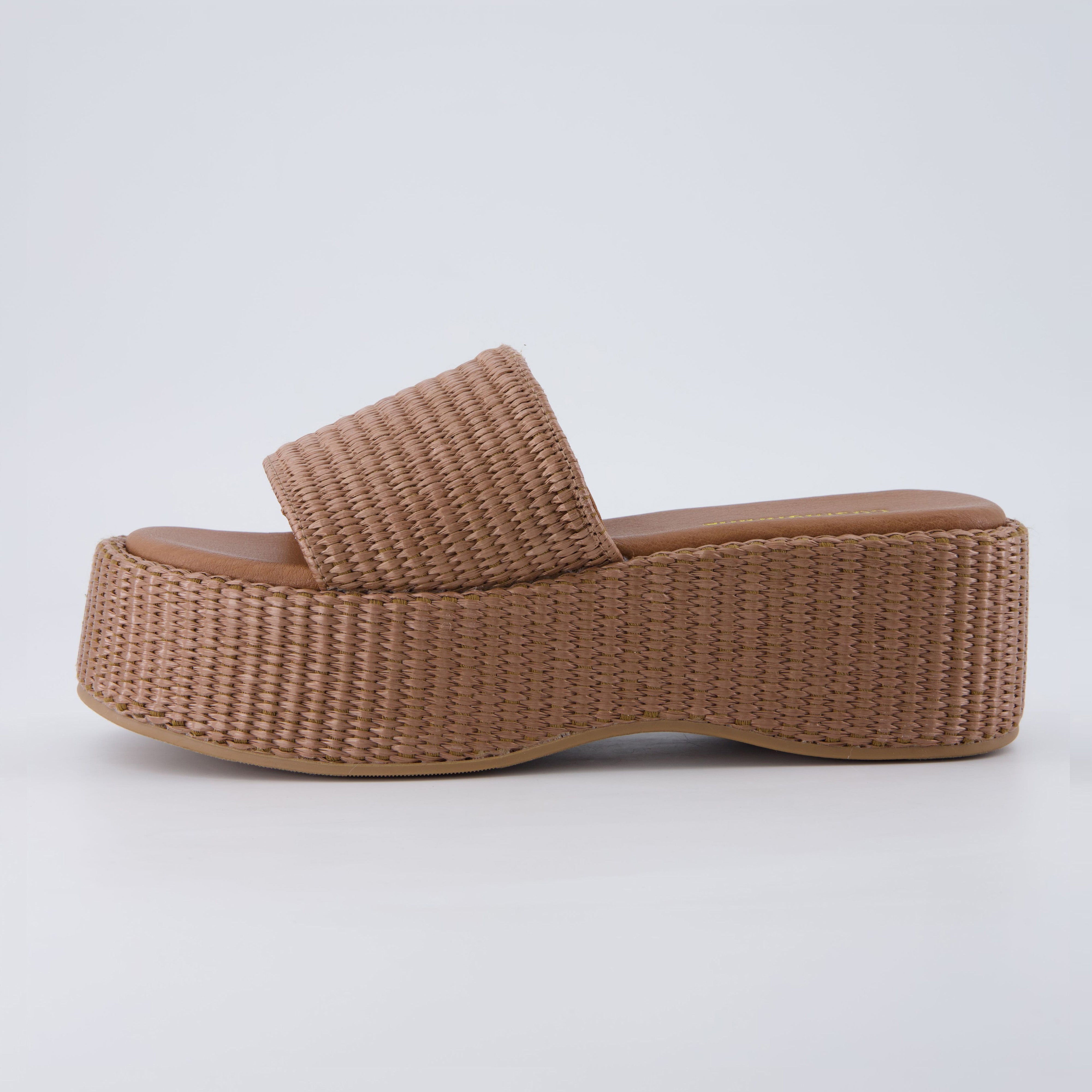 Siren Raffia Platform Sandals Brown Medium