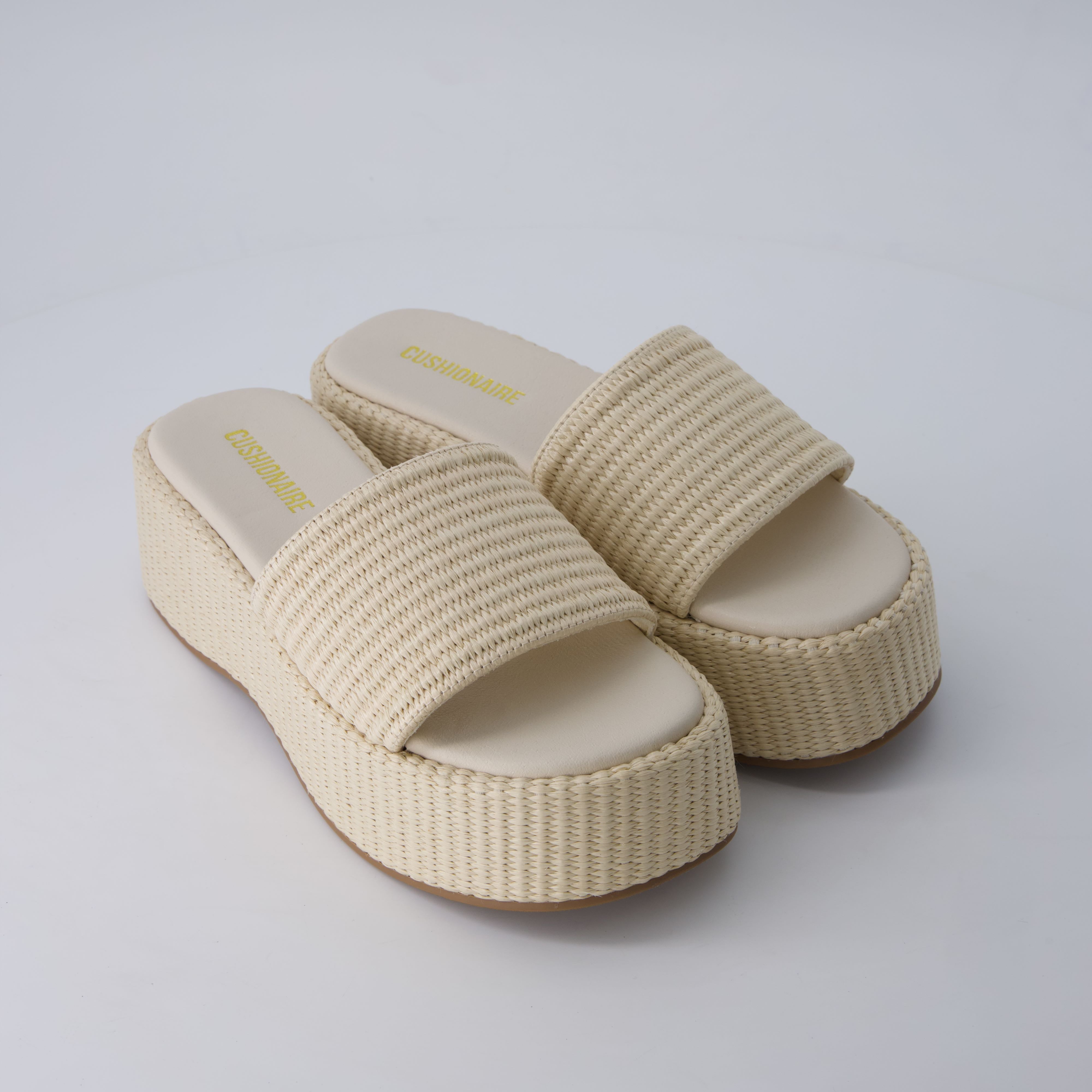 Siren Raffia Platform Sandals Cream Medium