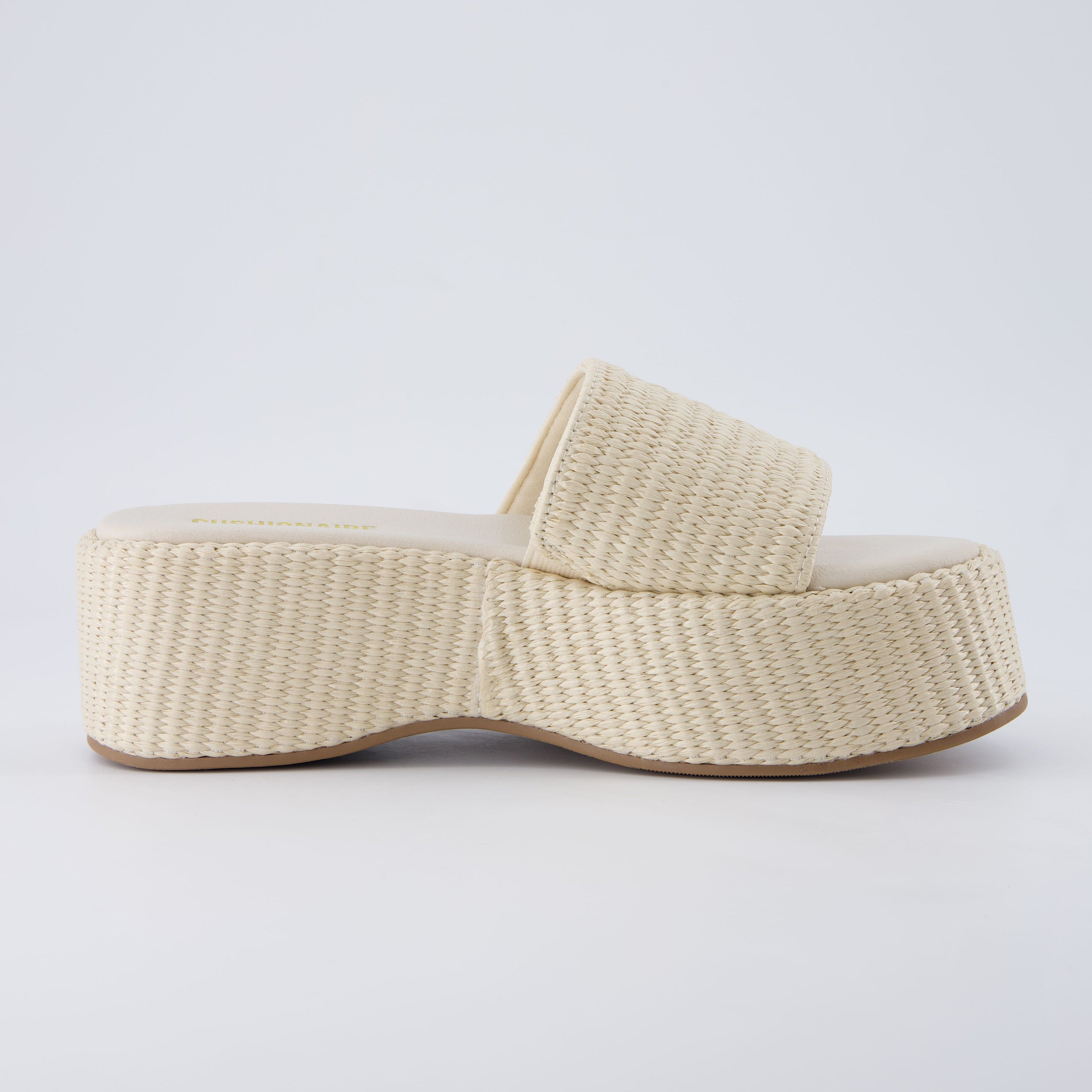 Siren Raffia Platform Sandals Cream Medium