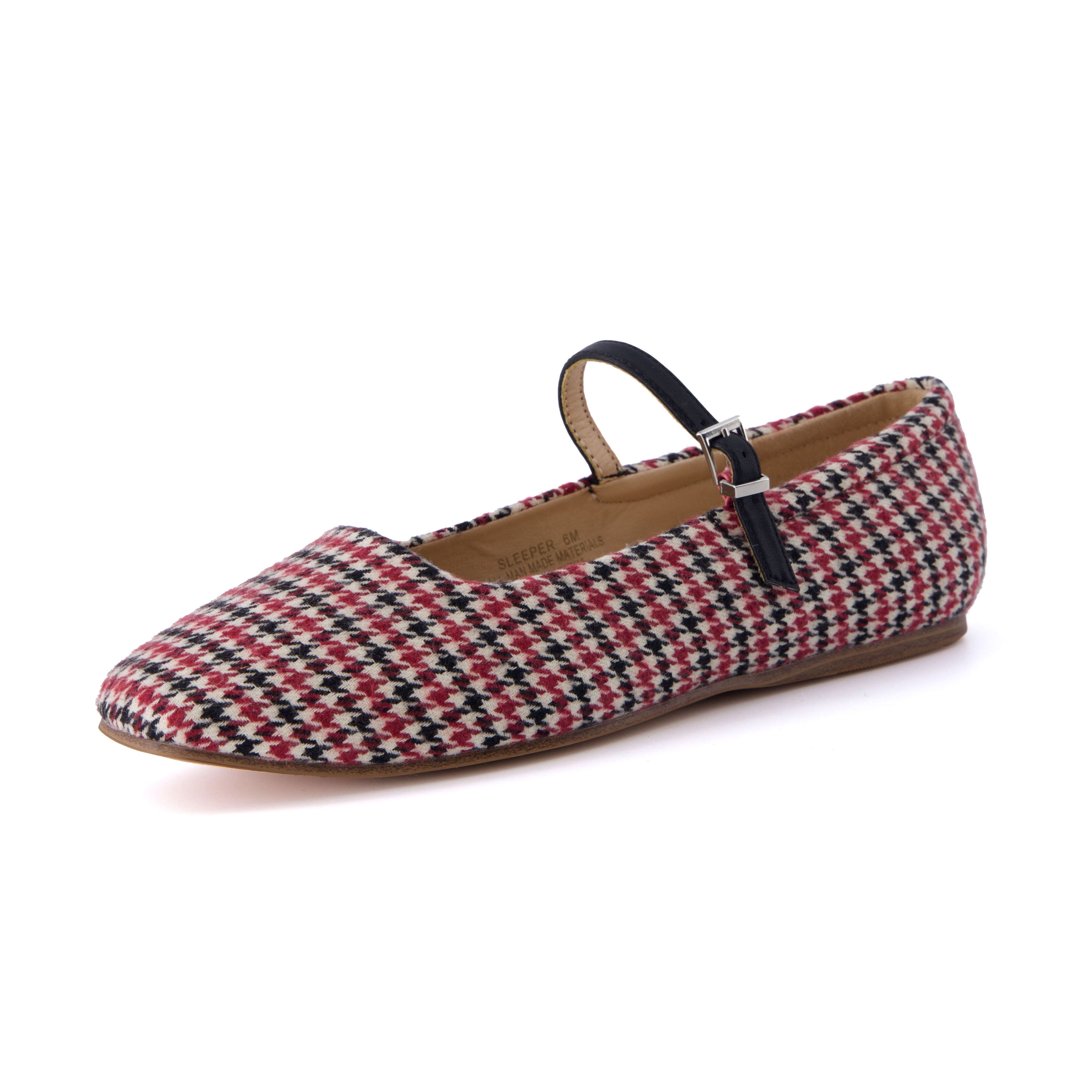 Sleeper Mary Jane Flat Burgundy Wool Plaid