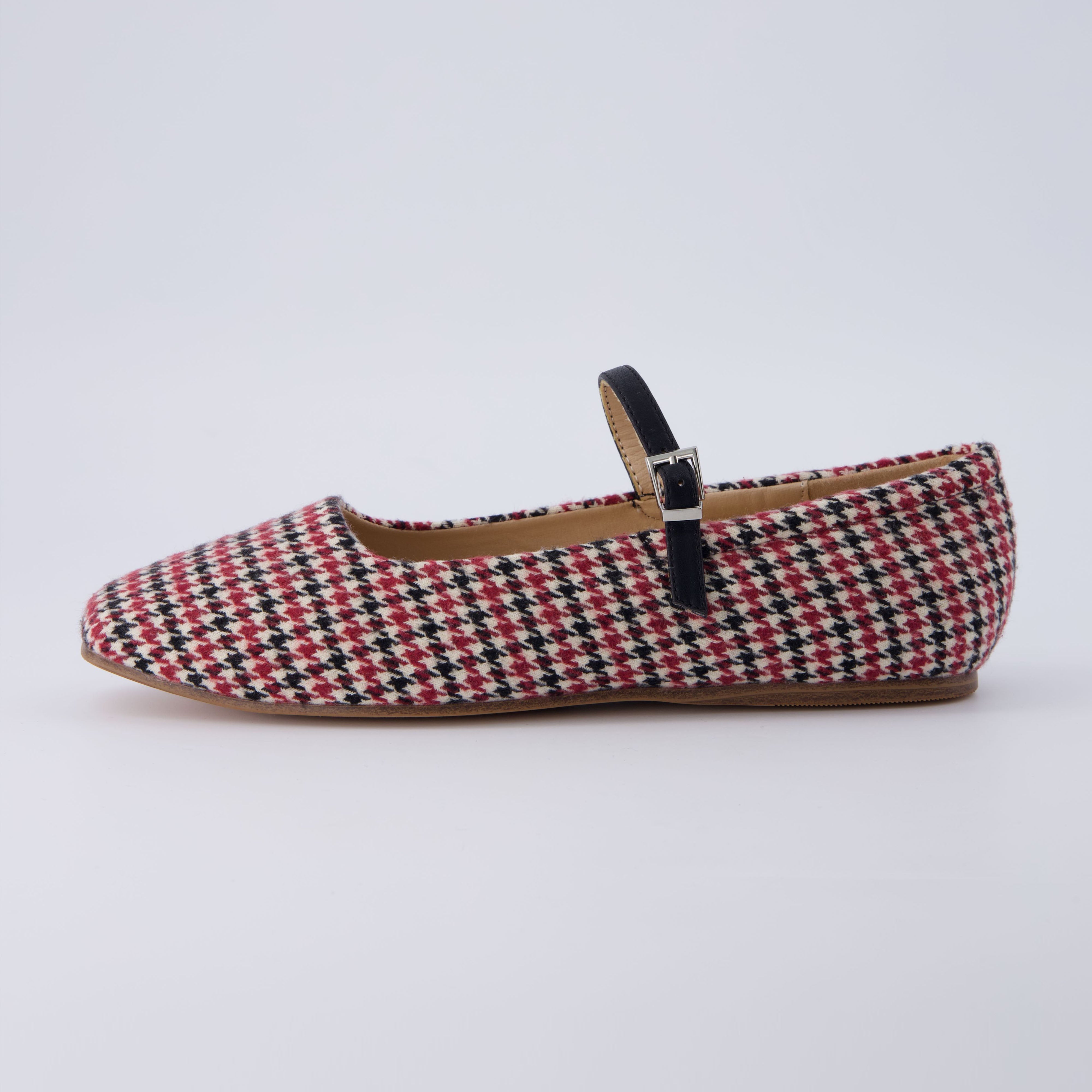 Sleeper Mary Jane Flat Burgundy Wool Plaid