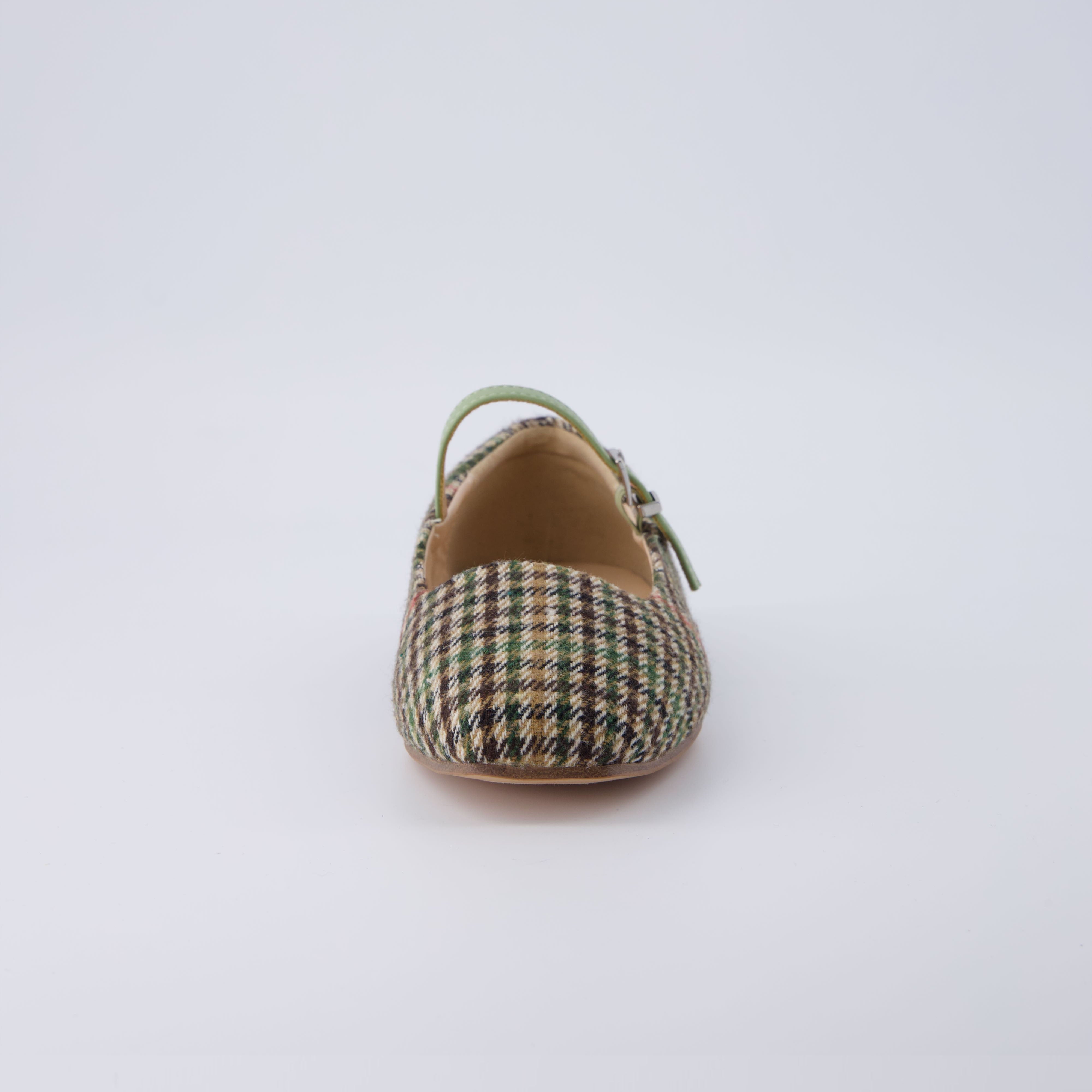 Sleeper Mary Jane Flat Sage Wool Plaid