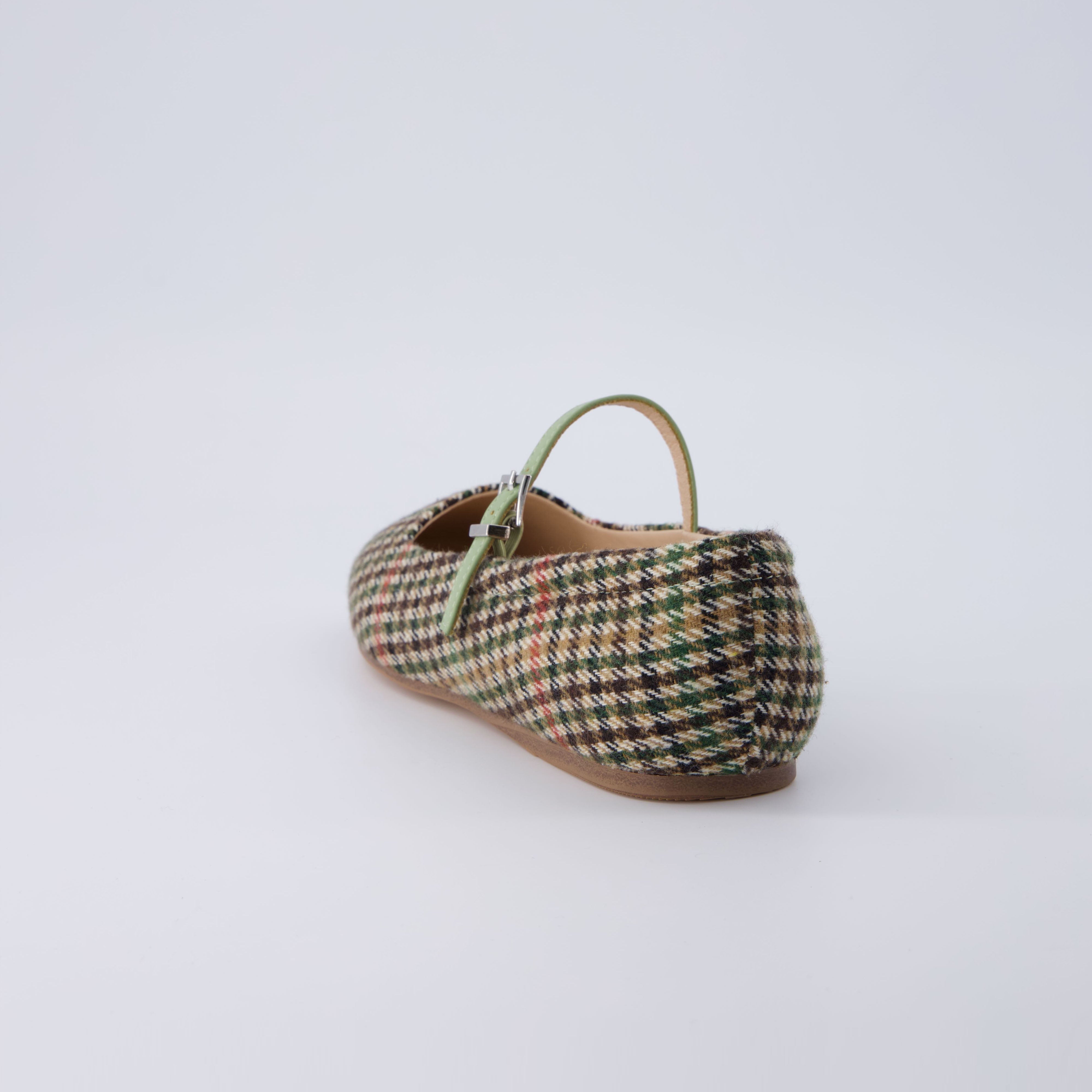 Sleeper Mary Jane Flat Sage Wool Plaid