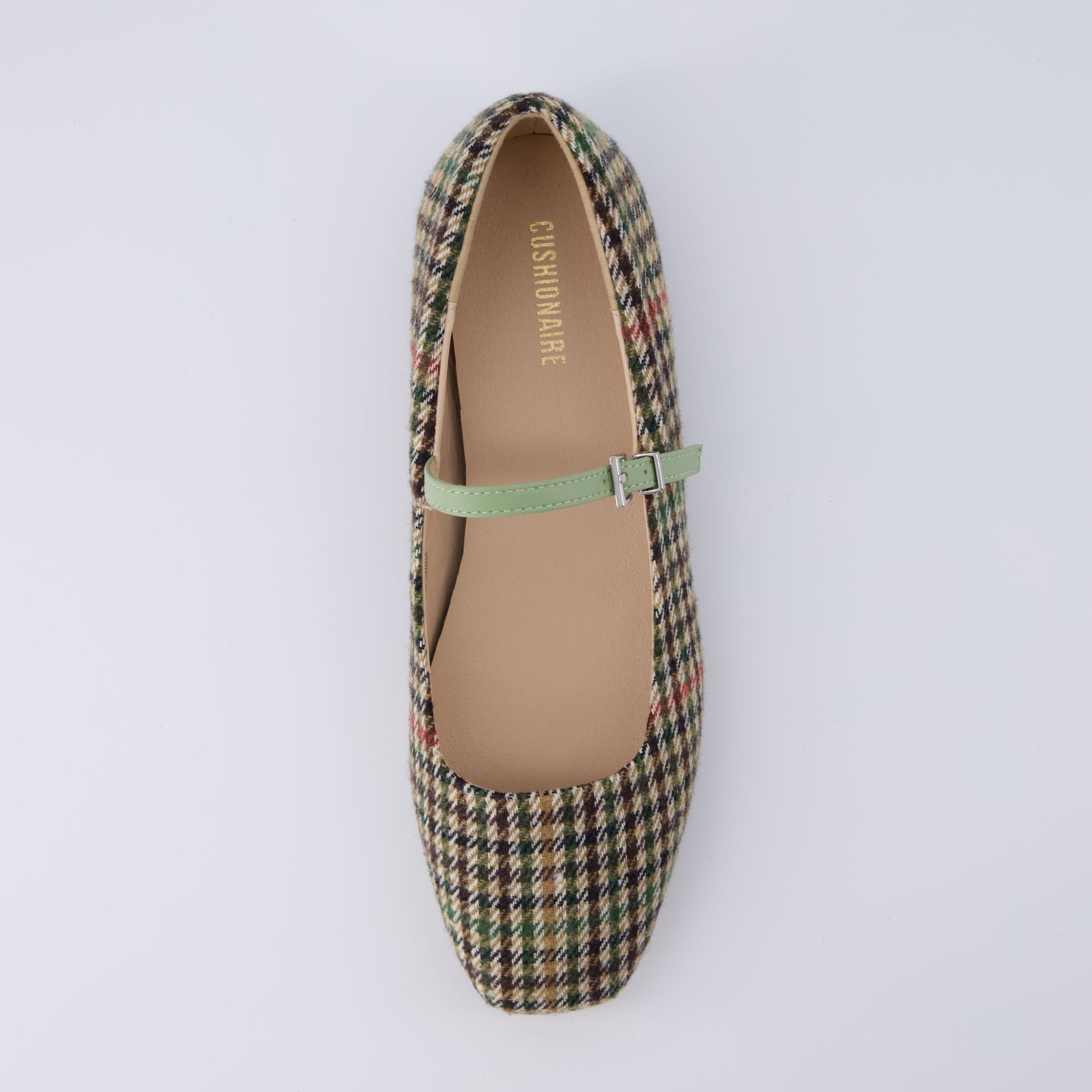 Sleeper Mary Jane Flat Sage Wool Plaid