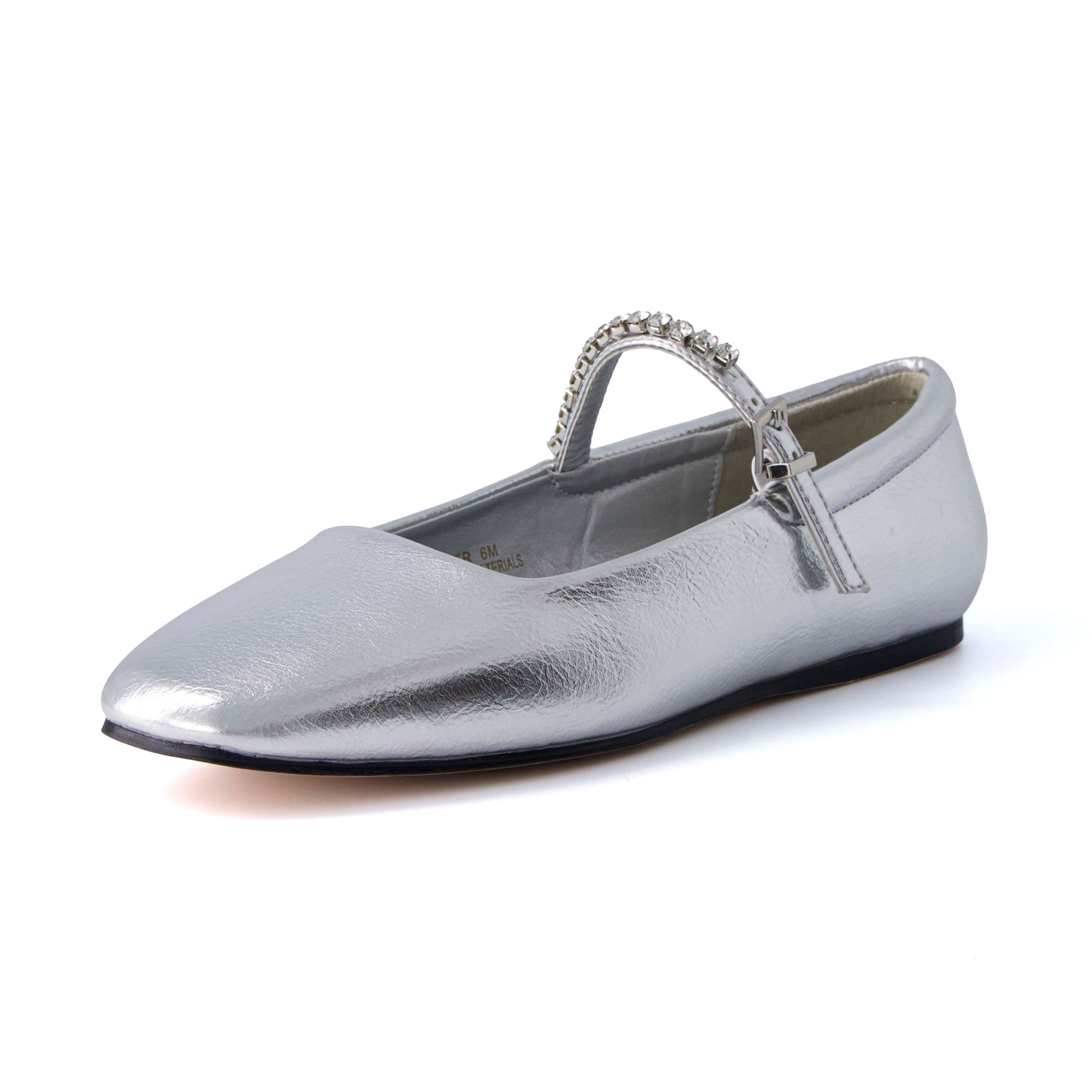 Sleeper Mary Jane Flat Silver Embellished