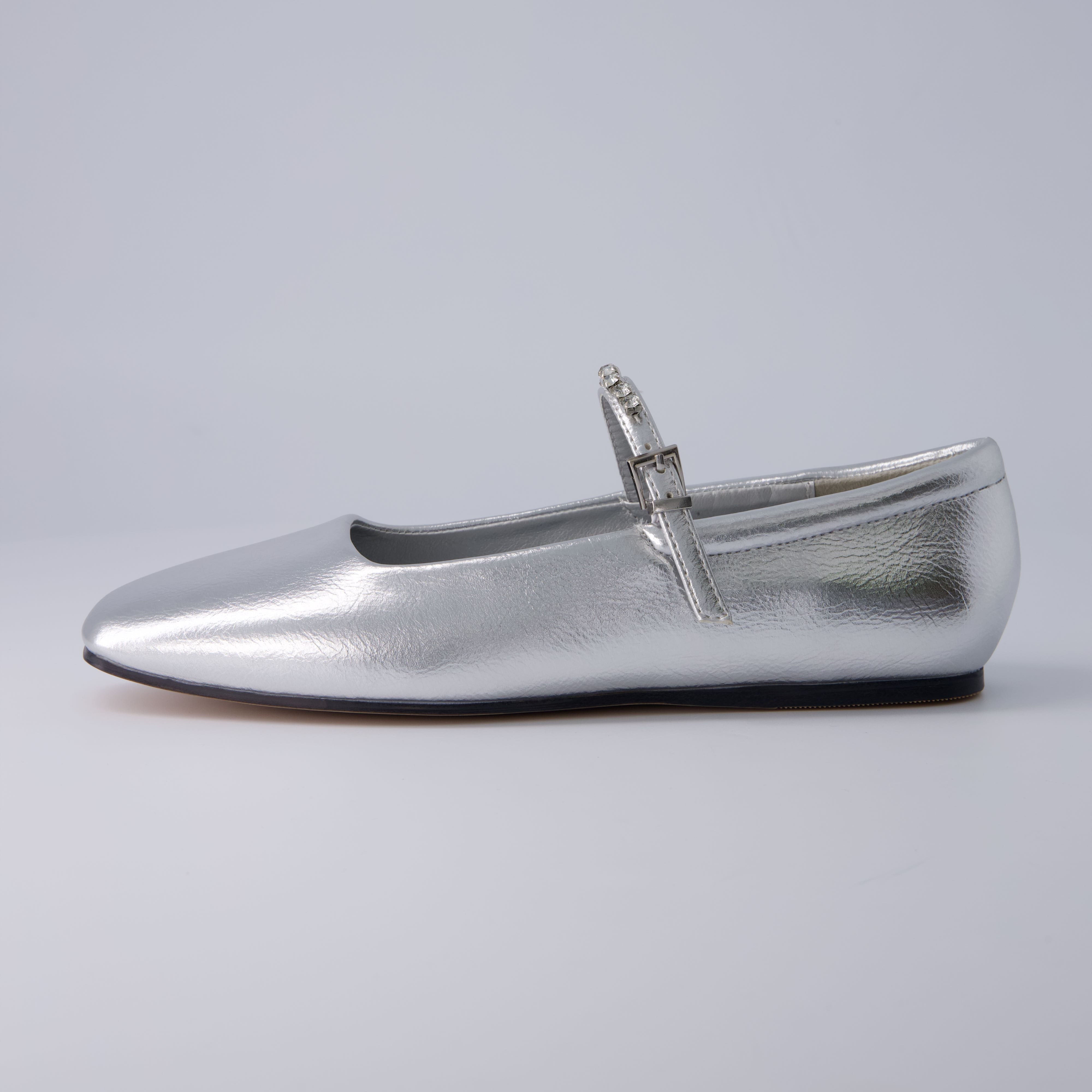 Sleeper Mary Jane Flat Silver Embellished