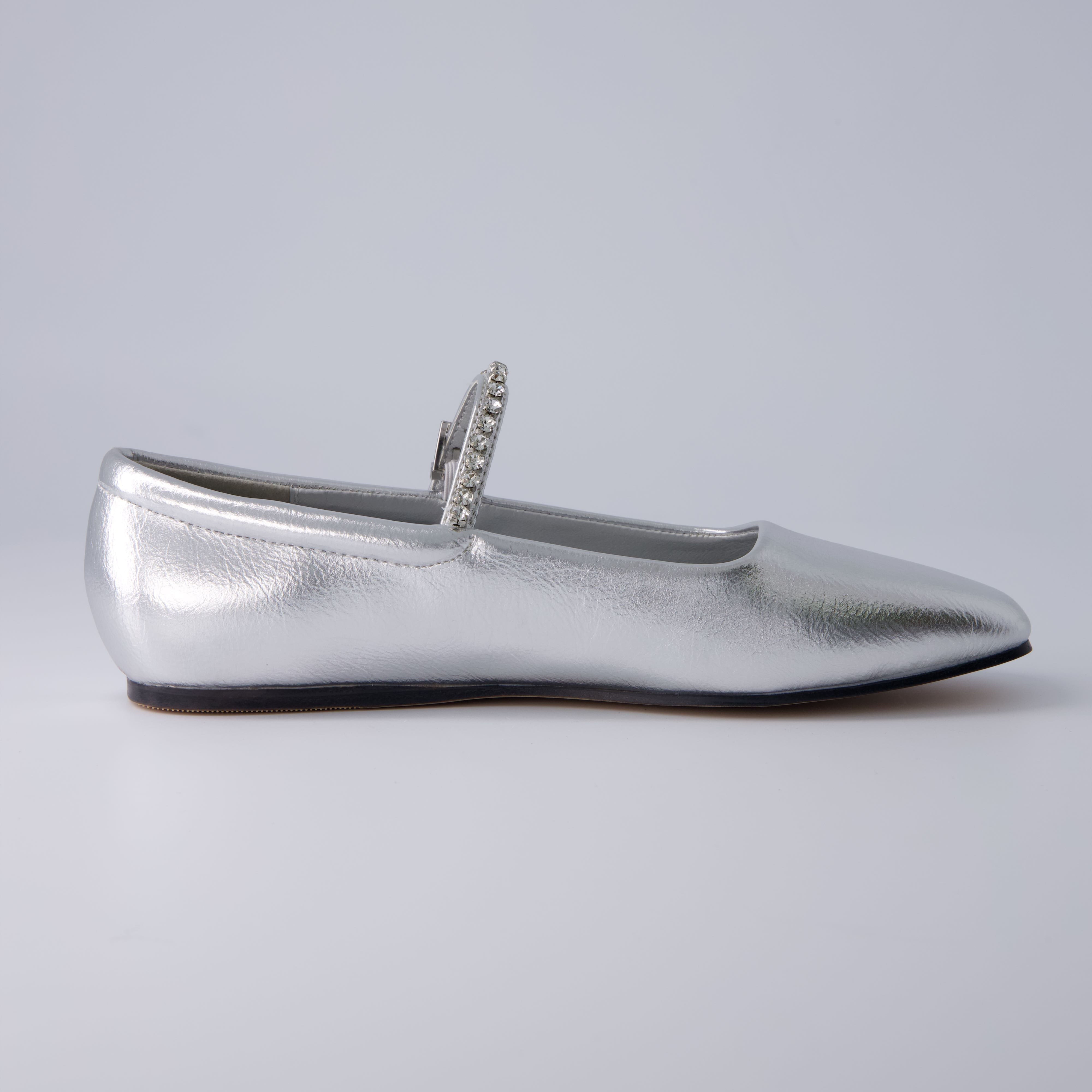 Sleeper Mary Jane Flat Silver Embellished