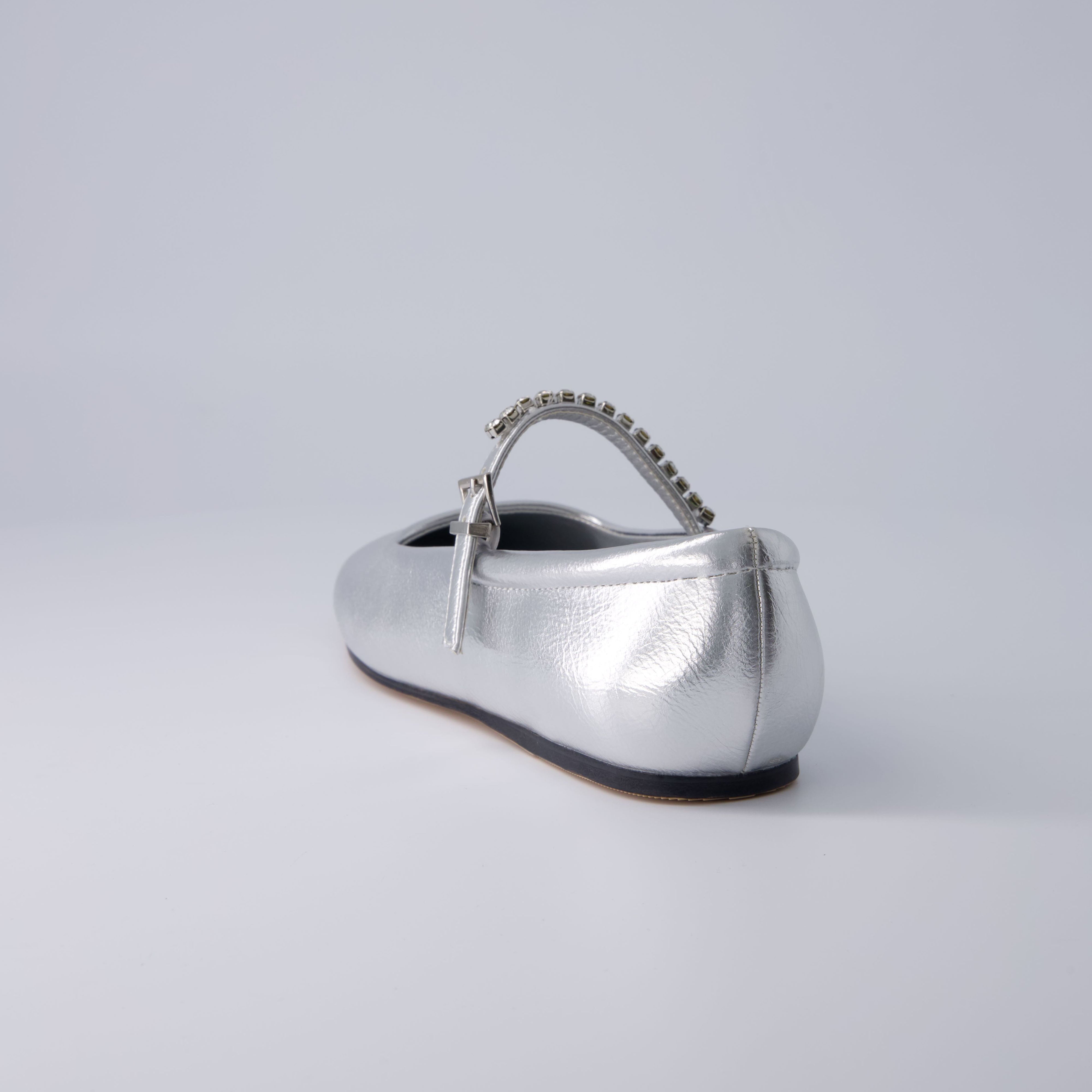Sleeper Mary Jane Flat Silver Embellished